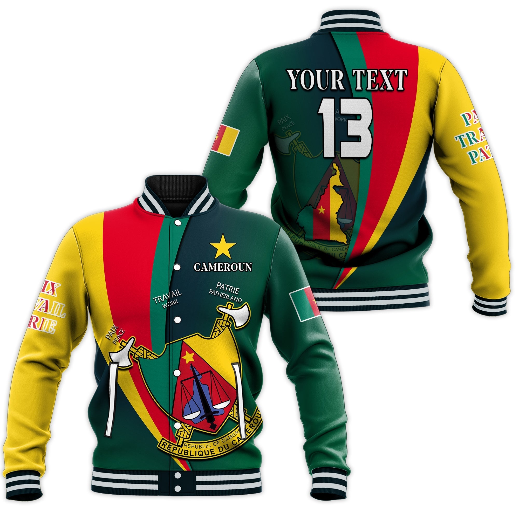 (Custom Text and Number) Cameroon Baseball Jacket Map Cameroun Style Flag LT13 - Wonder Print Shop