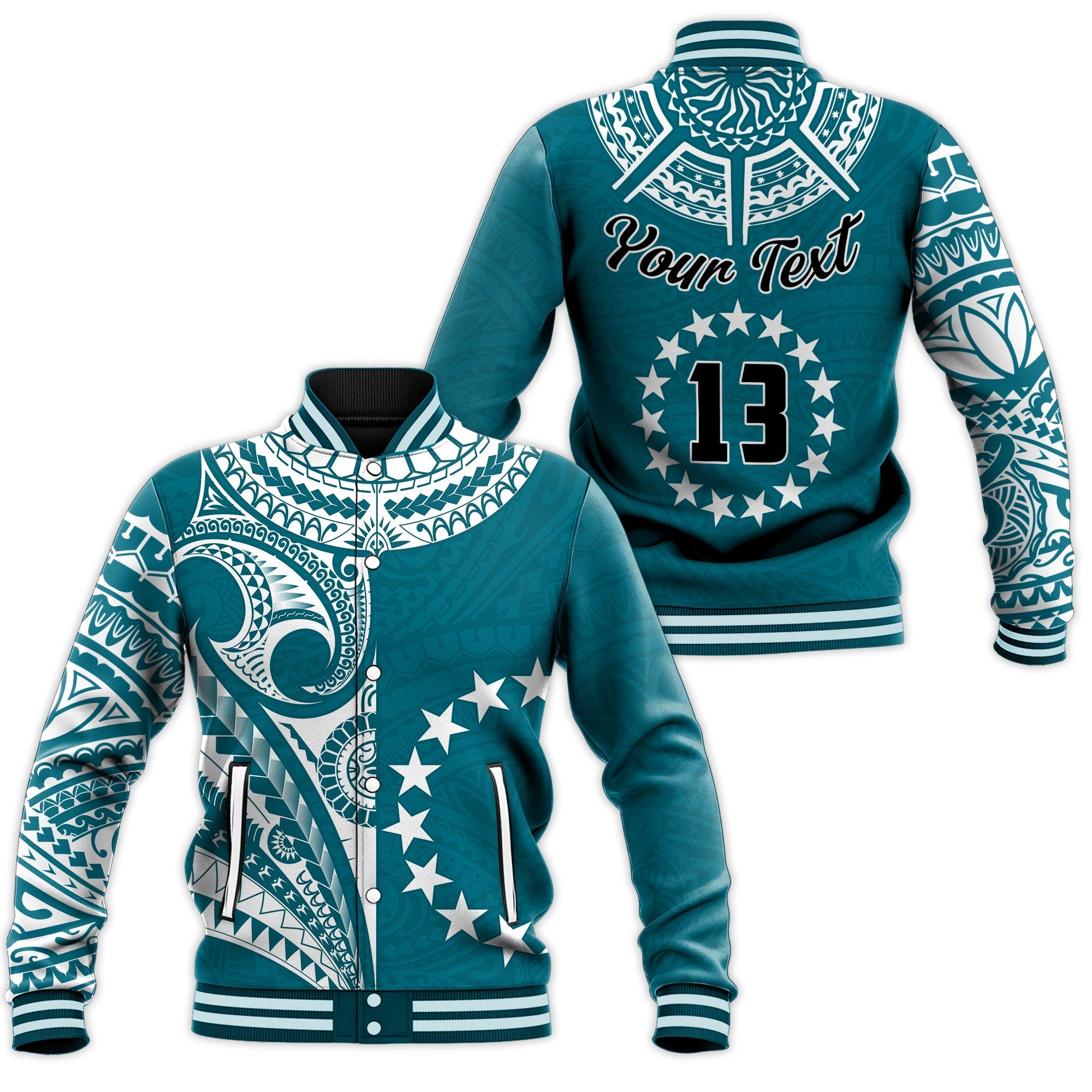 (Custom Text and Number) Cook Islands Tatau Baseball Jacket Symbolize Passion Stars Version Blue LT13 - Wonder Print Shop