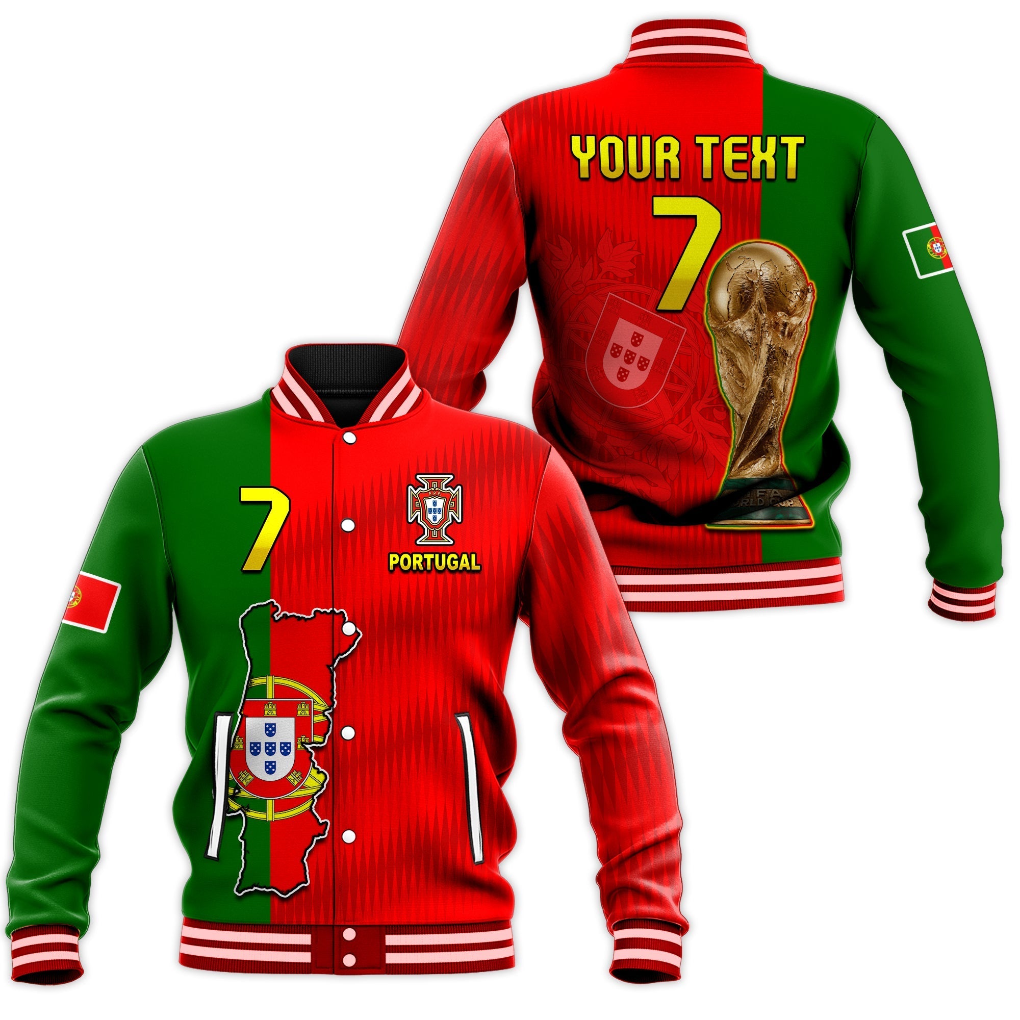 (Custom Text and Number) Portugal Football 2022 Baseball Jacket Style Flag Portuguese Champions LT13 - Wonder Print Shop