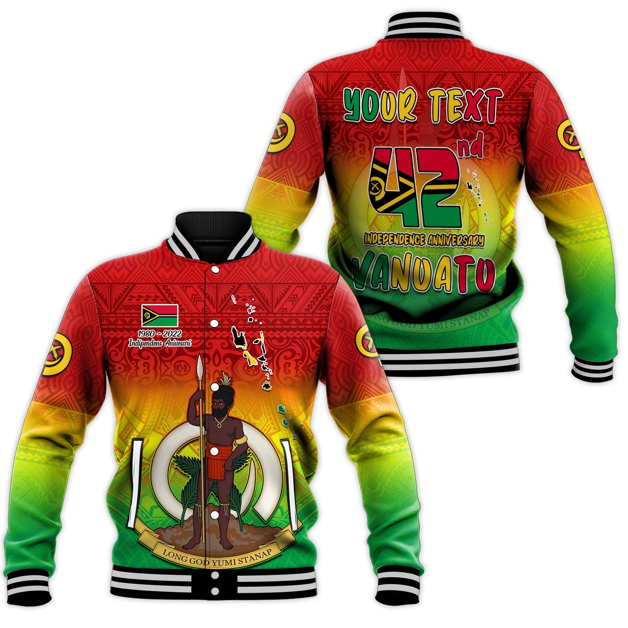 (Custom Personalised) Vanuatu Independence Day Baseball Jacket 42nd Anniversary Yumi Yumi Yumi LT13 - Wonder Print Shop