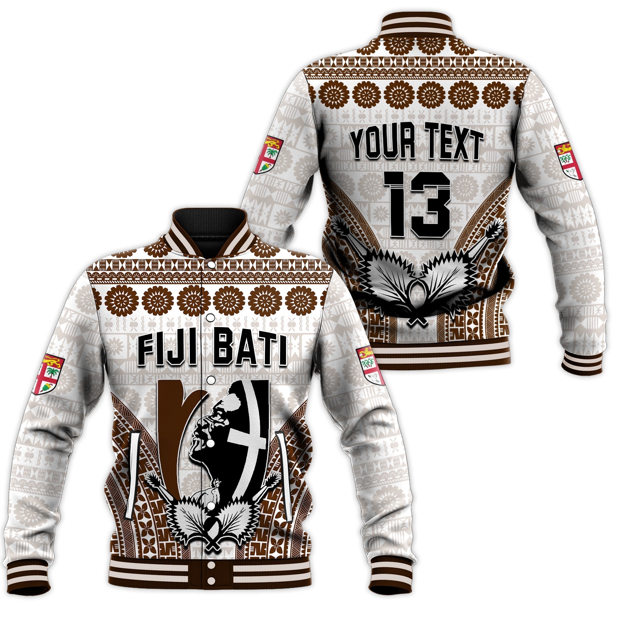 Custom Text and Number Fiji Rugby Bati Baseball Jacket Proud Tapa Pattern LT13 - Wonder Print Shop