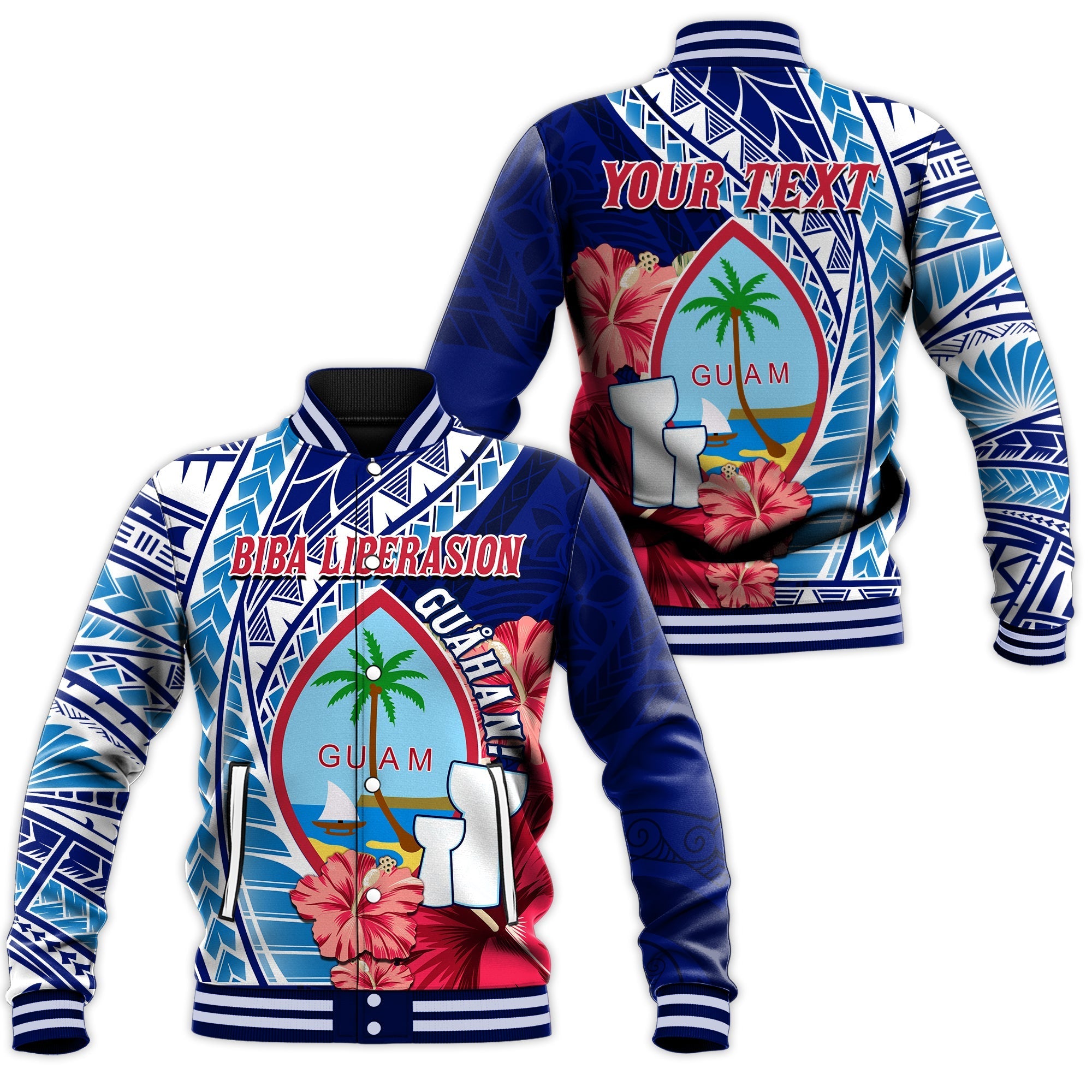 (Custom Personalised) Guam Chamorro Baseball Jacket Happy Liberation Day Latte Stone LT13 - Wonder Print Shop