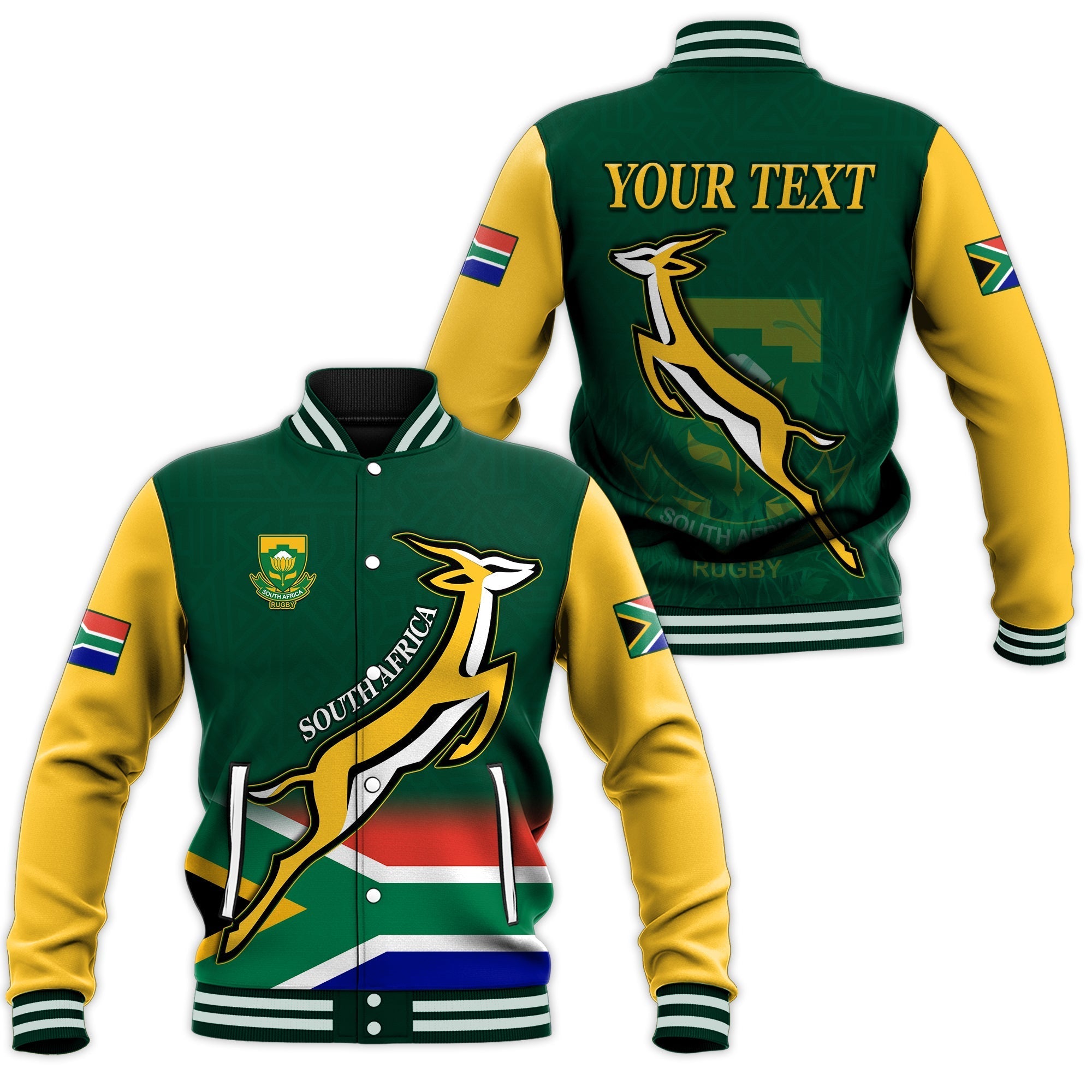 (Custom Personalised) South Africa Rugby Baseball Jacket Springboks Champion Bokke African Pattern Go Bokke LT13 - Wonder Print Shop