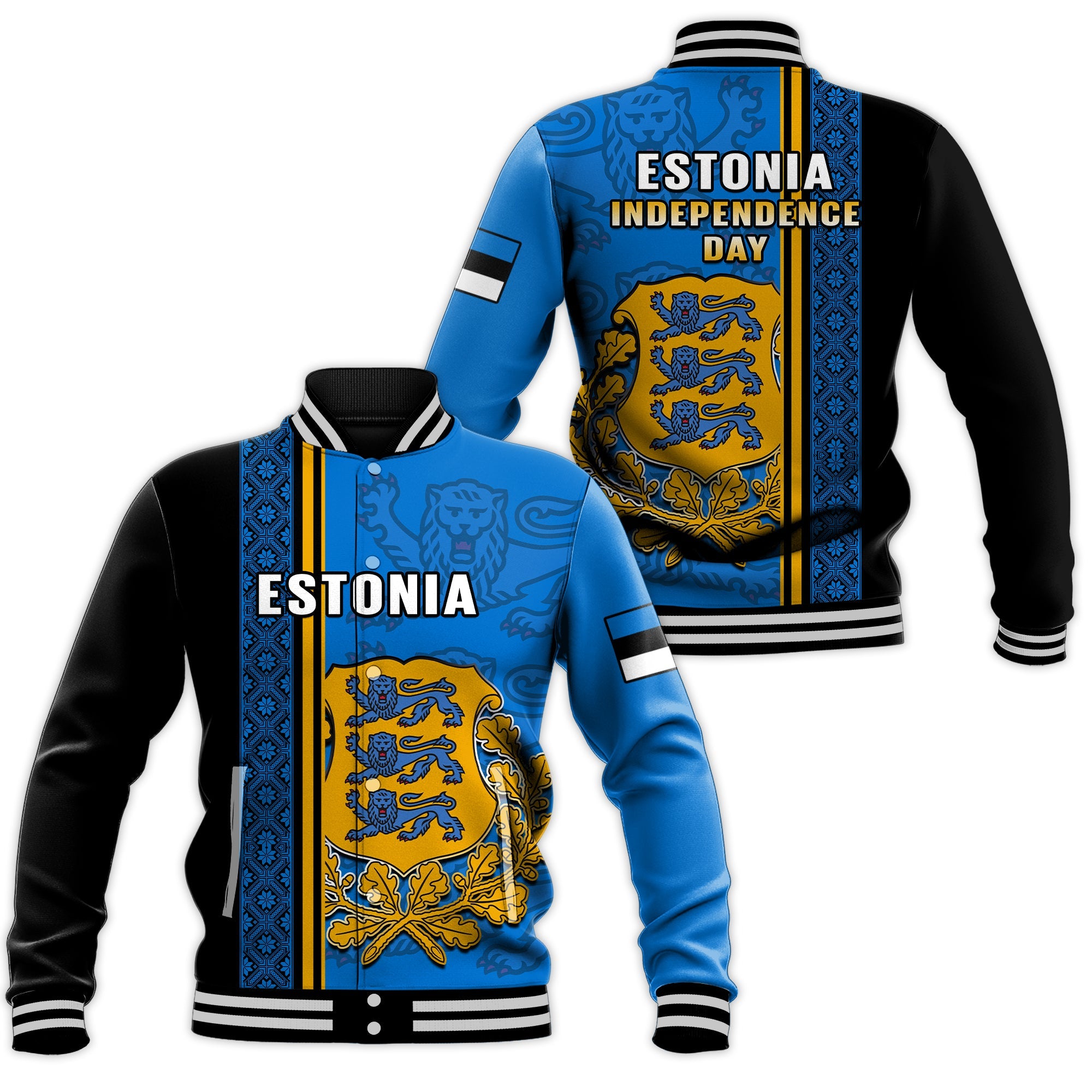 Estonia Baseball Jacket Happy Estonian Independence Day With Coat Of Arms - Wonder Print Shop