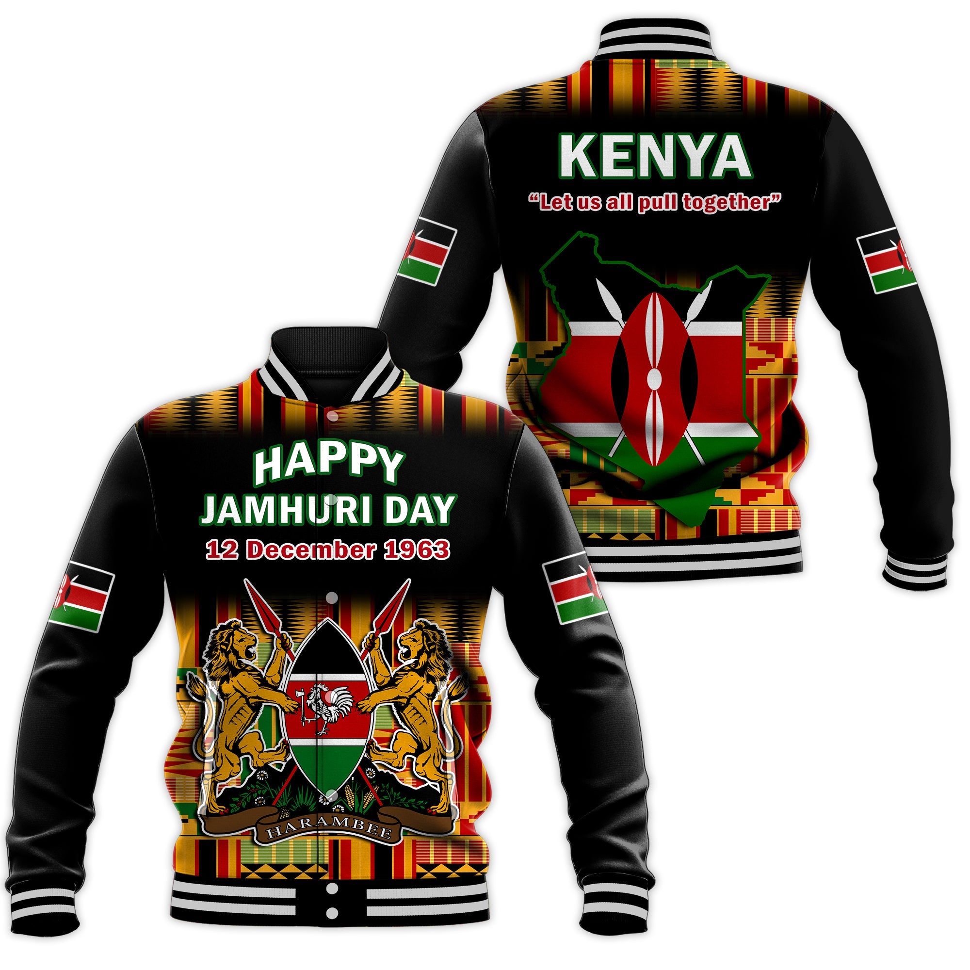 Kenya Baseball Jacket Happy Jamhuri Day Kenyan Pattern - Wonder Print Shop