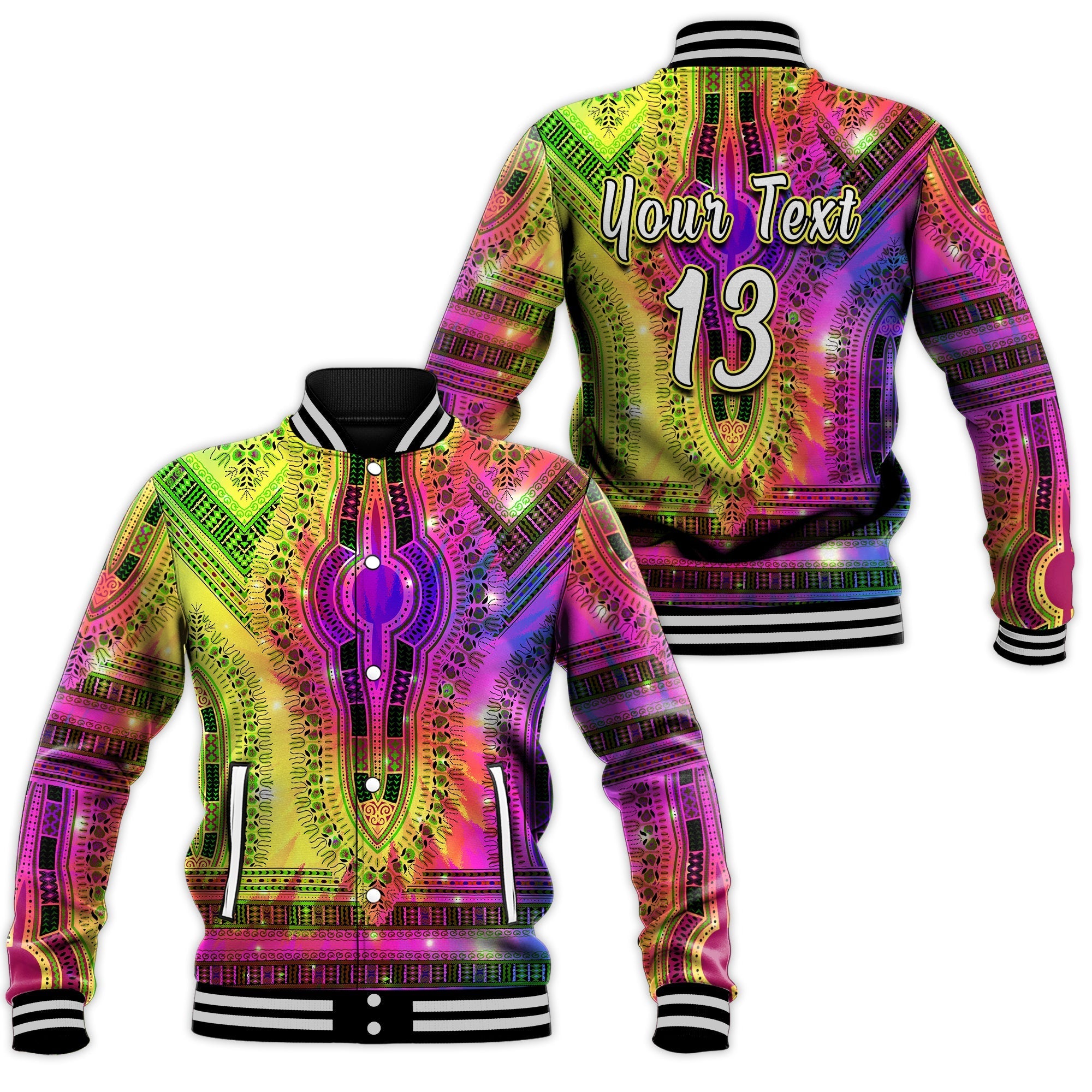 (Custom Text and Number) Africa Tie Dye Baseball Jacket Special Dashiki Pattern LT13 - Wonder Print Shop