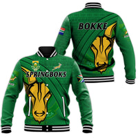 Green rugby baseball jacket with SPRINGBOKS graphic and South Africa crest