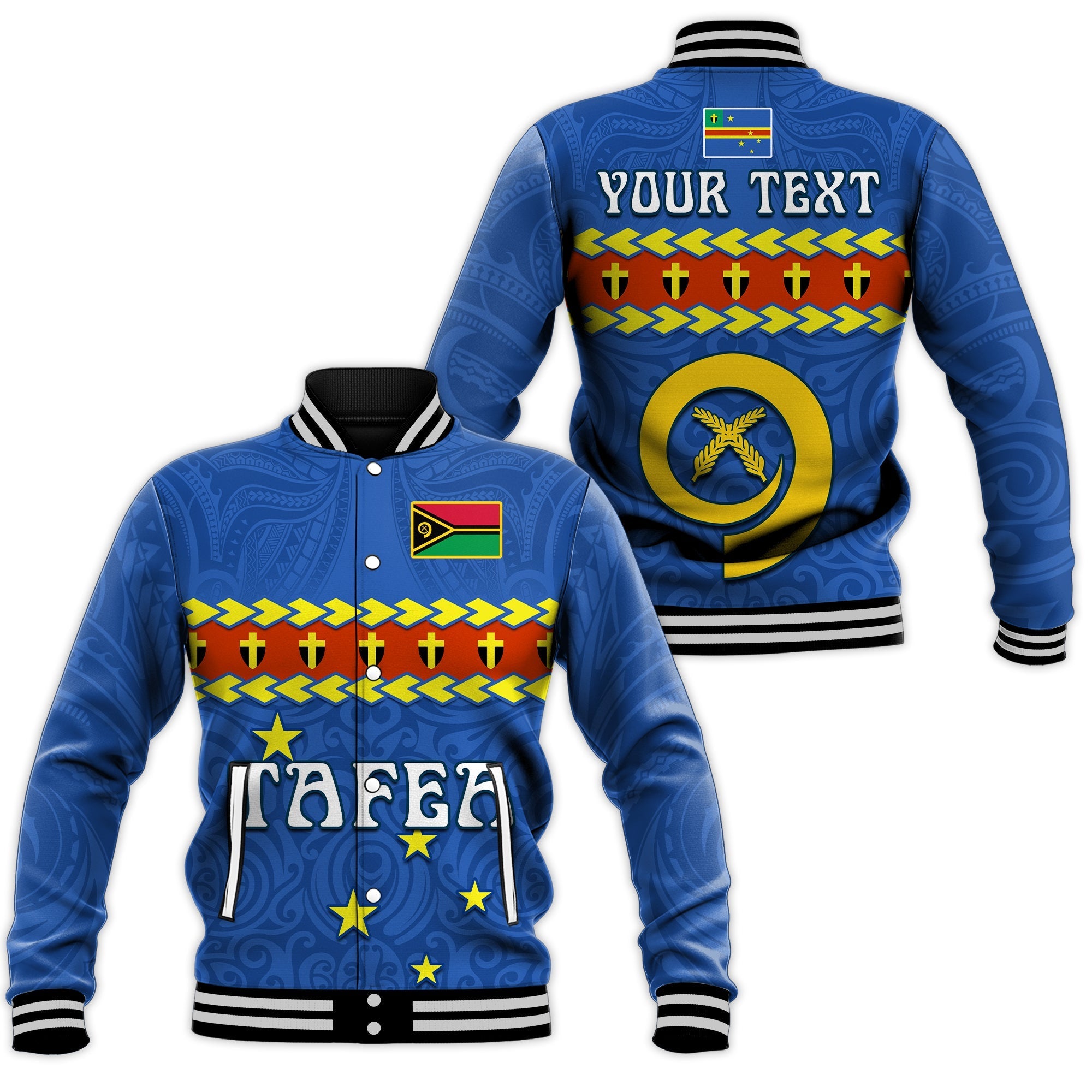 Custom Personalised Tafea Province Baseball Jacket Vanuatu Pig Tusk Polynesian Flag Style - Wonder Print Shop