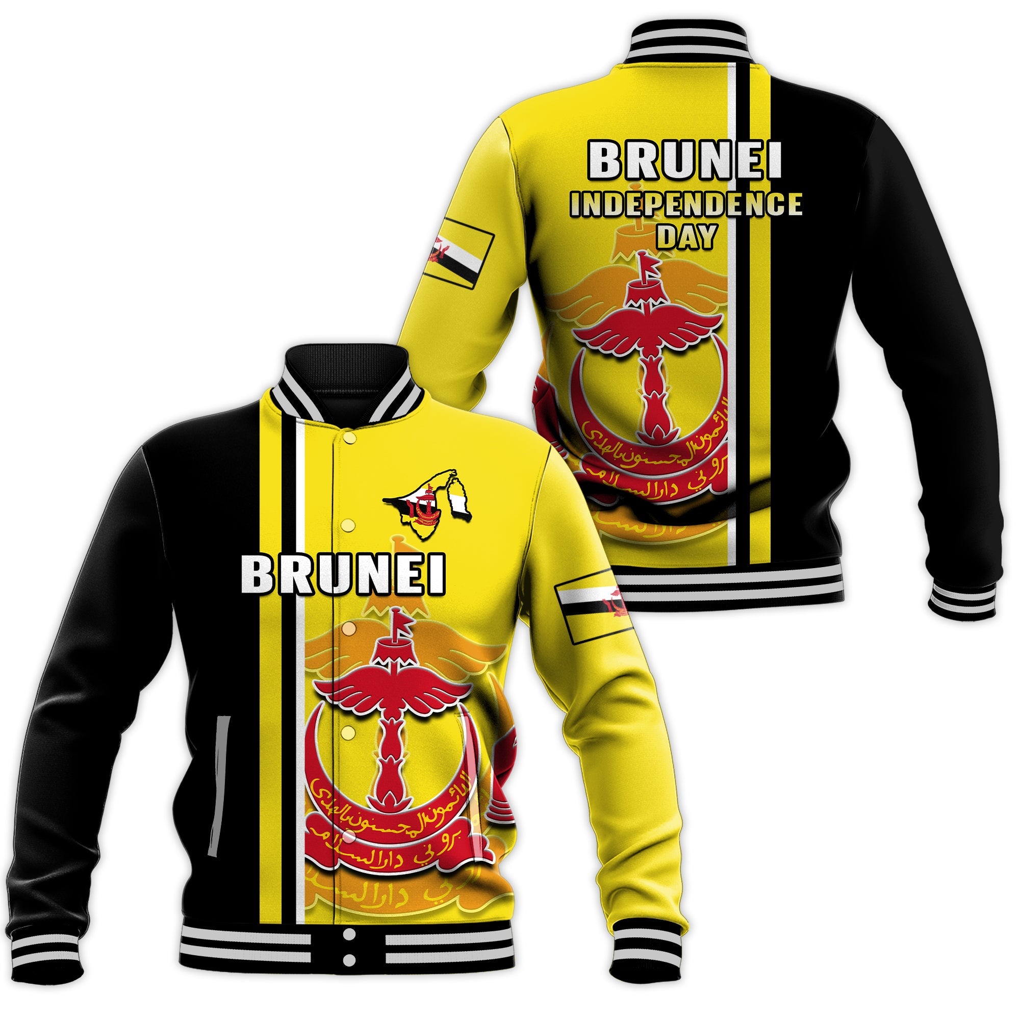 Brunei Baseball Jacket Happy Independence Day With Coat Of Arms - Wonder Print Shop