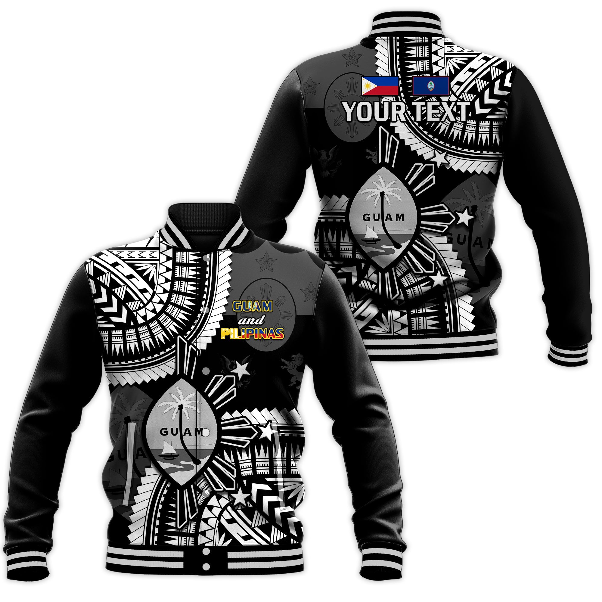 (Custom Personalised) Guam and Philippines Baseball Jacket Guaman Filipinas Together Black - Wonder Print Shop