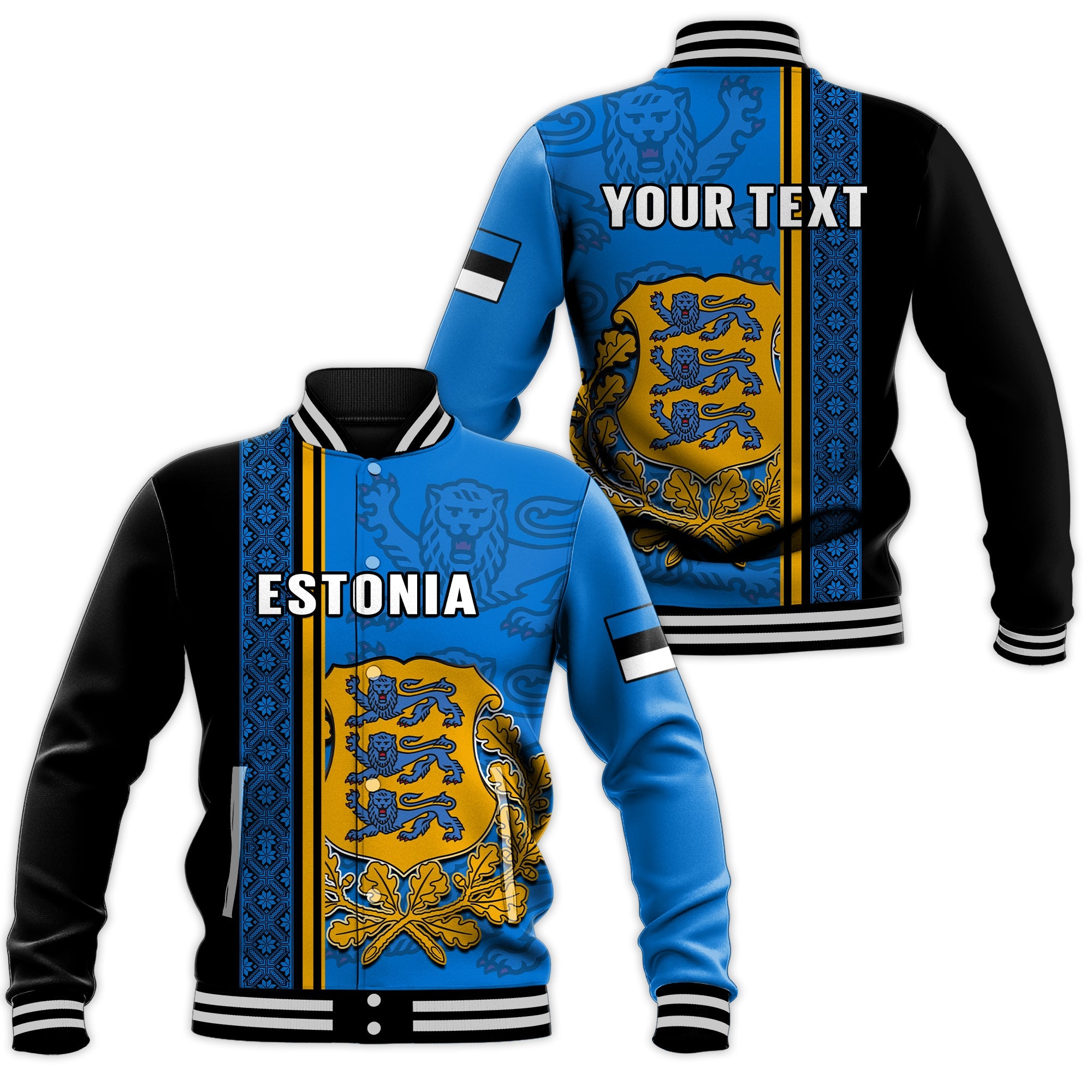 (Custom Personalised) Estonia Baseball Jacket Happy Estonian Independence Day With Coat Of Arms - Wonder Print Shop