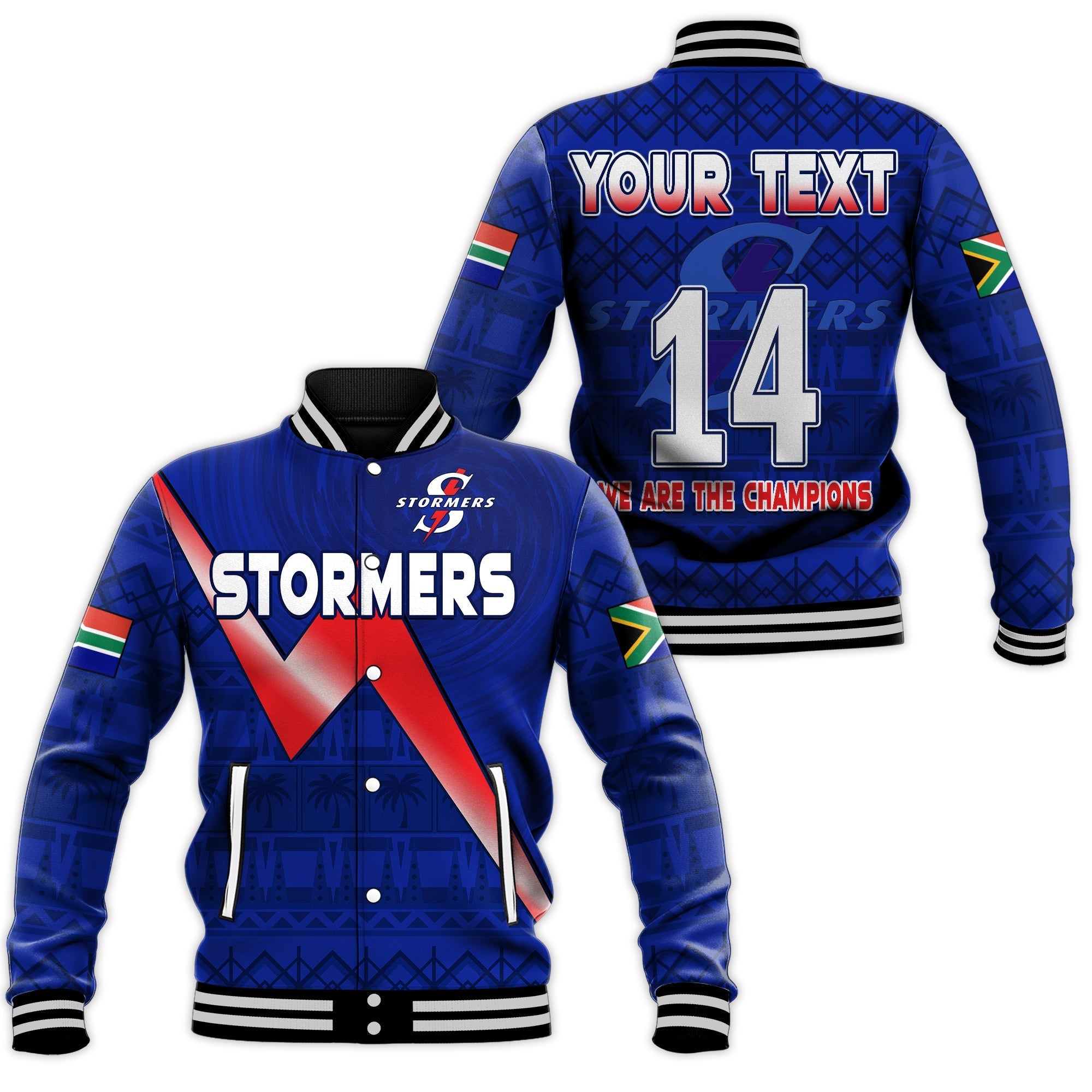 (Custom Text And Number) Stormers South Africa Rugby Baseball Jacket We Are The Champions URC African Pattern - Wonder Print Shop