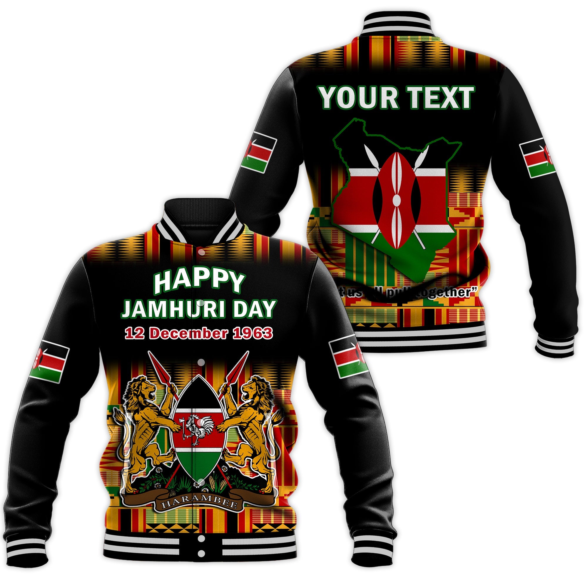 (Custom Personalised) Kenya Baseball Jacket Happy Jamhuri Day Kenyan Pattern - Wonder Print Shop