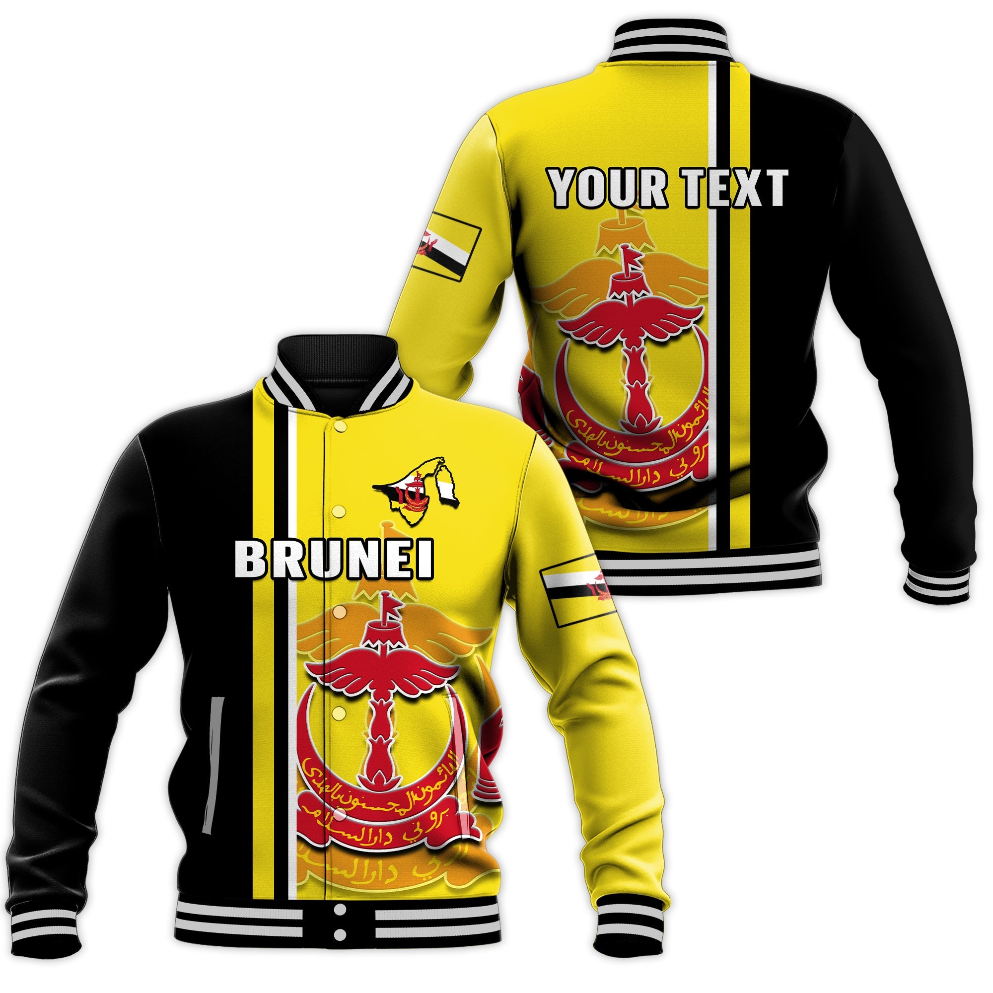 (Custom Personalised) Brunei Baseball Jacket Happy Independence Day With Coat Of Arms - Wonder Print Shop