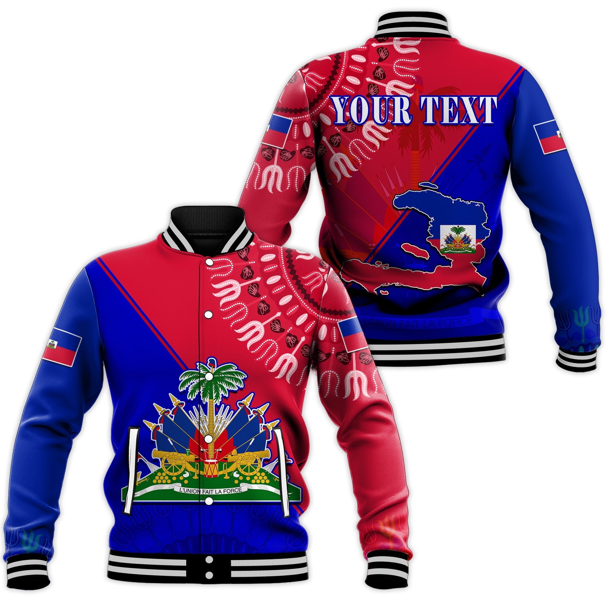 (Custom Personalised) Haiti Baseball Jacket Haiti Flag Dashiki Simple Style - Wonder Print Shop