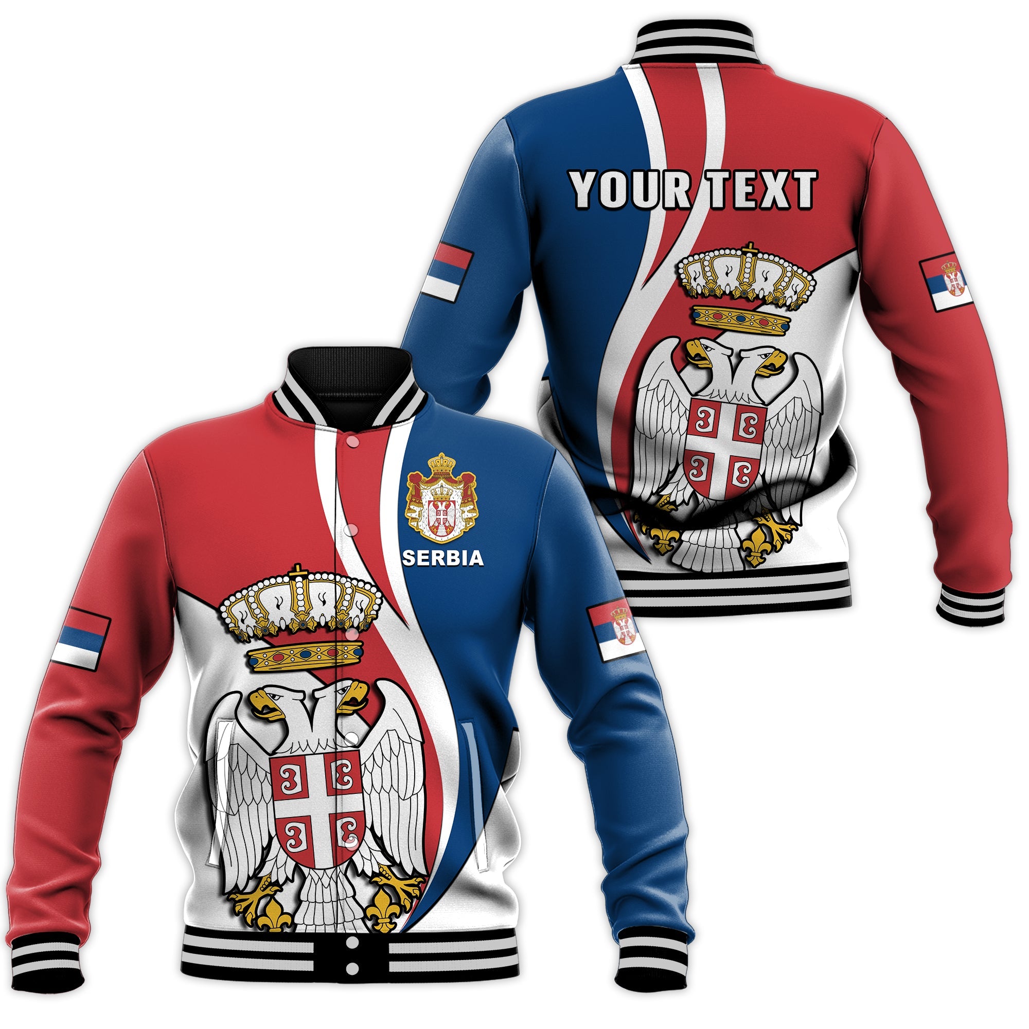 (Custom Personalised) Serbia Baseball Jacket Happy Serbian Statehood Day With Coat Of Arms - Wonder Print Shop