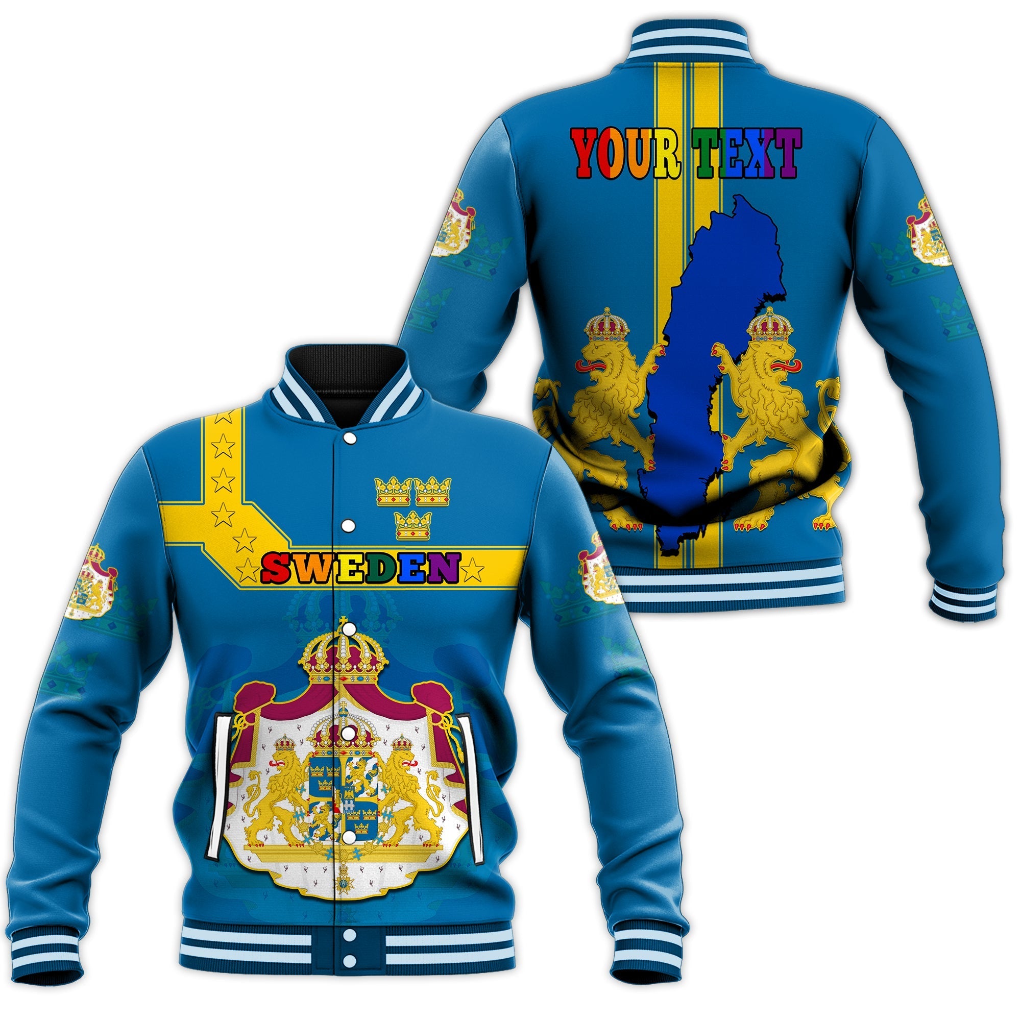 (Custom Personalised) Sweden LGBT Day Baseball Jacket - Be Proud Of Who You Are - Wonder Print Shop