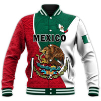 Chaqueta béisbol unisex roja y blanca con MEXICO, águila bordada y patrón azteca