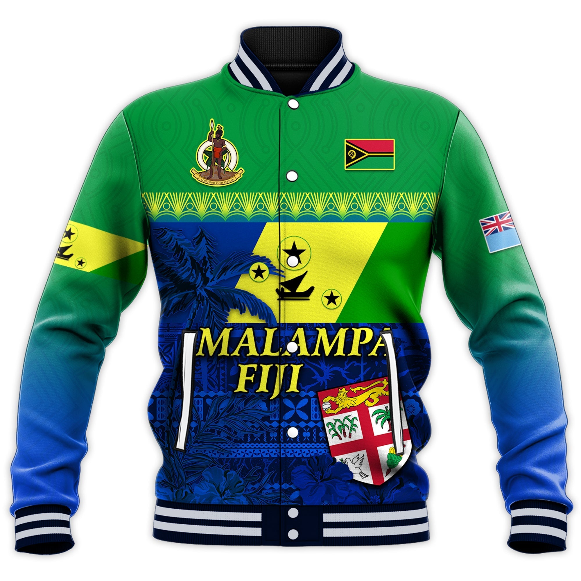 Malampa Fiji Day Baseball Jacket Vanuatu Polynesia mix Flowers LT13 - Wonder Print Shop