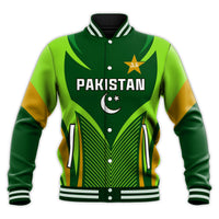 Green Pakistan baseball jacket with star/crescent graphic, ribbed cuffs and hem