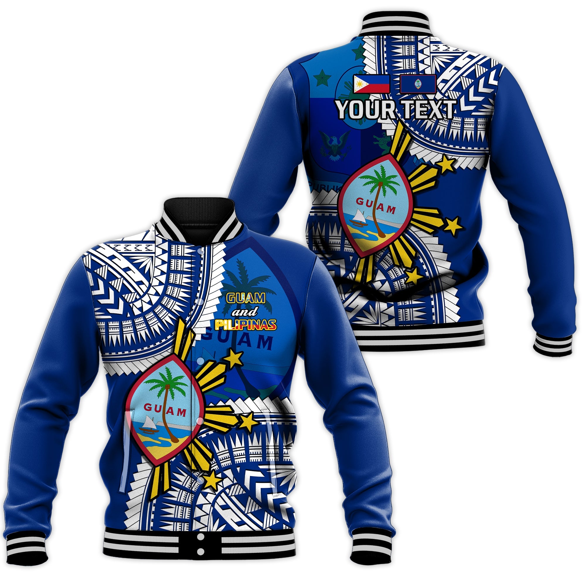 (Custom Personalised) Guam and Philippines Baseball Jacket Guaman Filipinas Together Blue - Wonder Print Shop