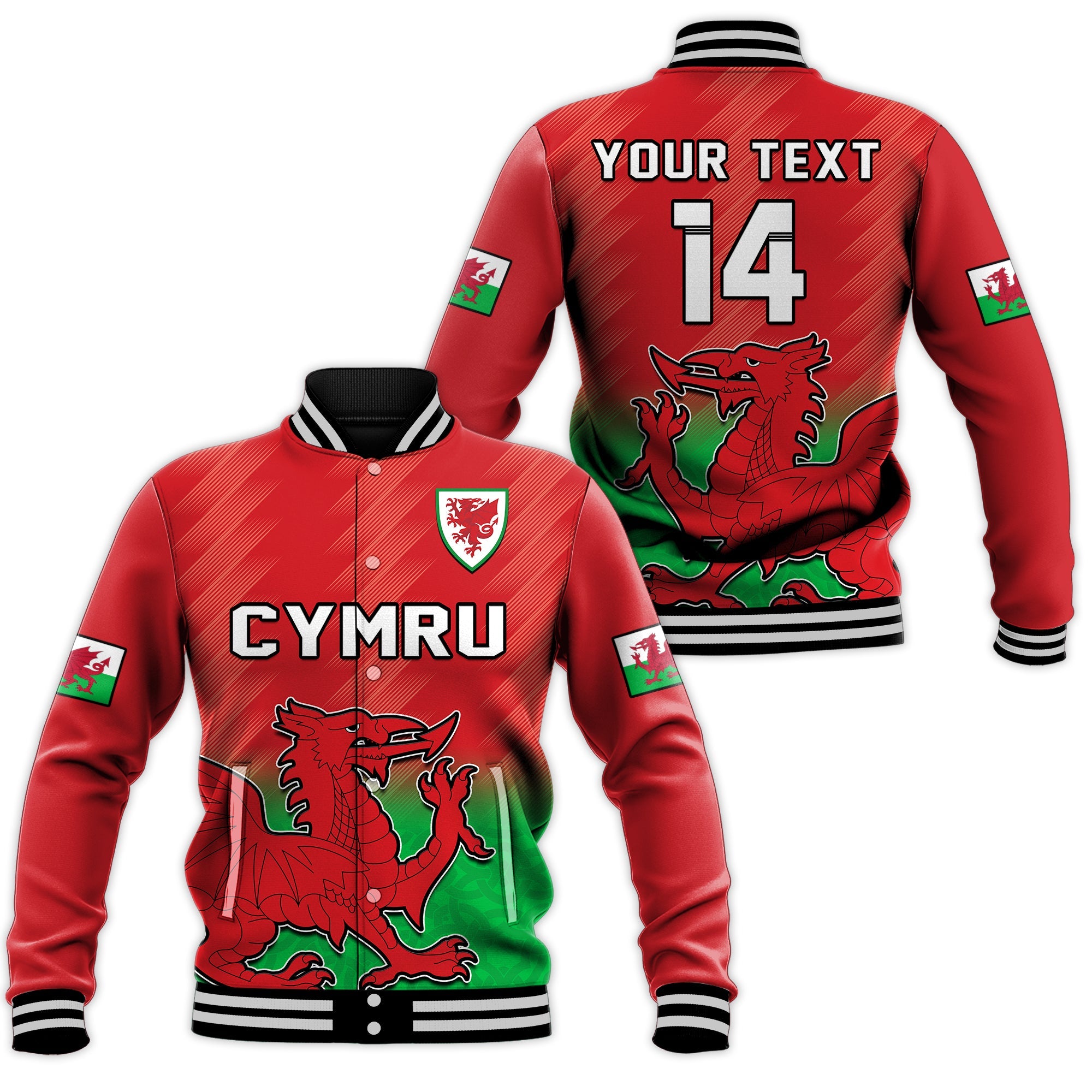 (Custom Text And Number) Wales Football Baseball Jacket World Cup 2022 Come On Cymru Yma O Hyd - Wonder Print Shop