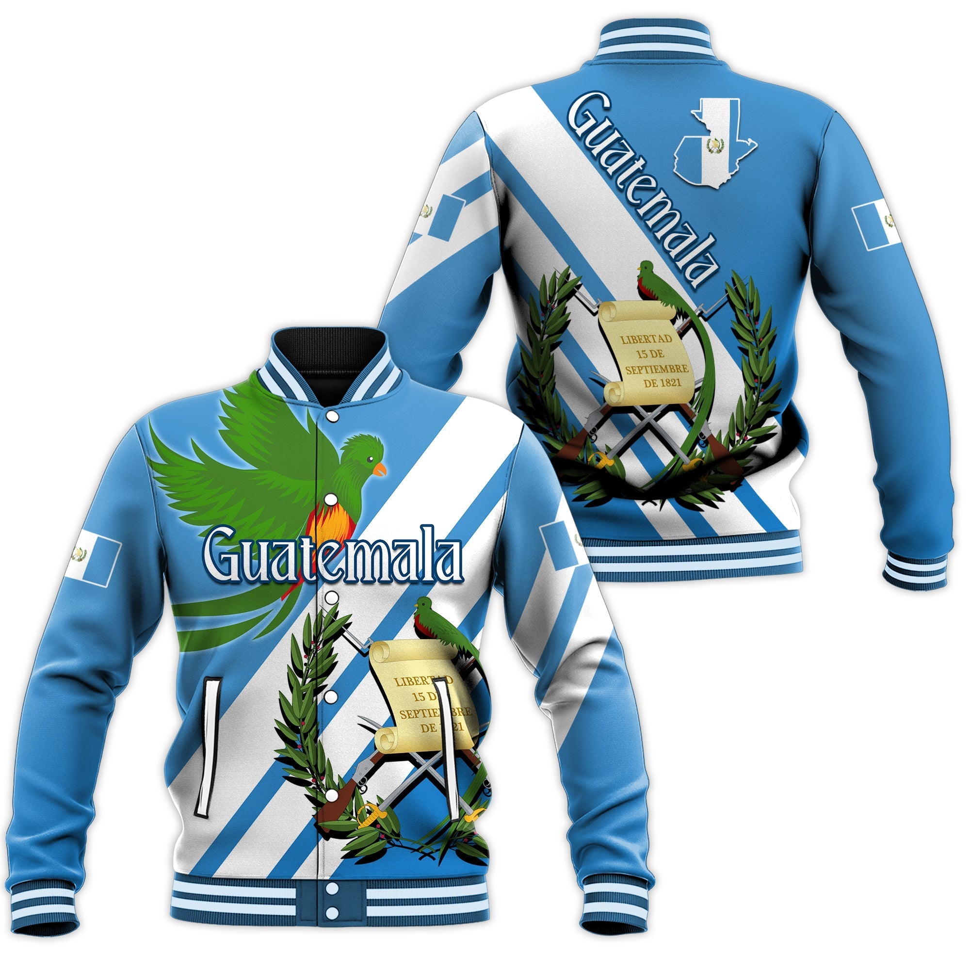 Guatemala Baseball Jacket Resplendent Quetzal Gorgeous LT13 - Wonder Print Shop