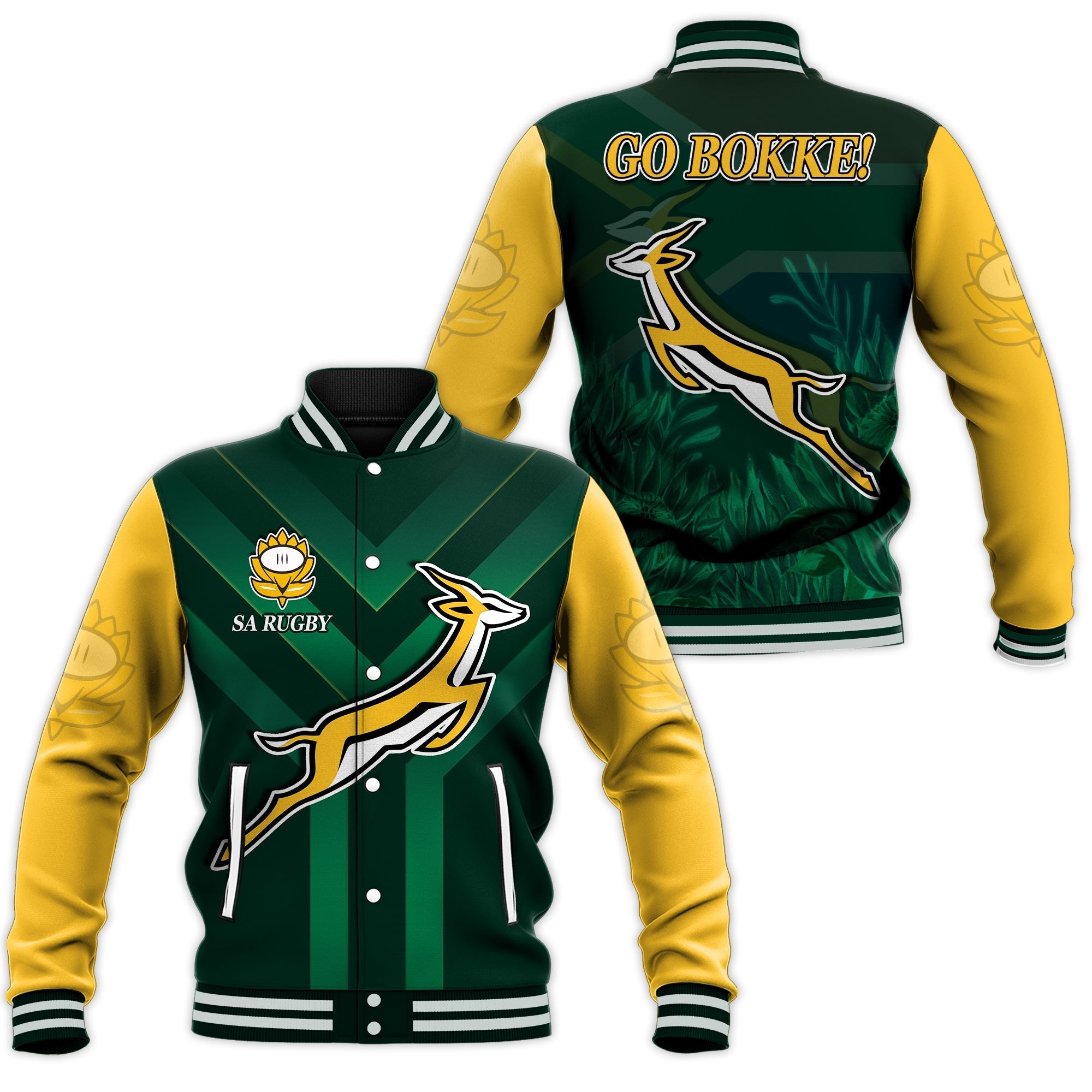 South Africa Rugby Baseball Jacket Springboks King Protea Go Bokke LT13 - Wonder Print Shop