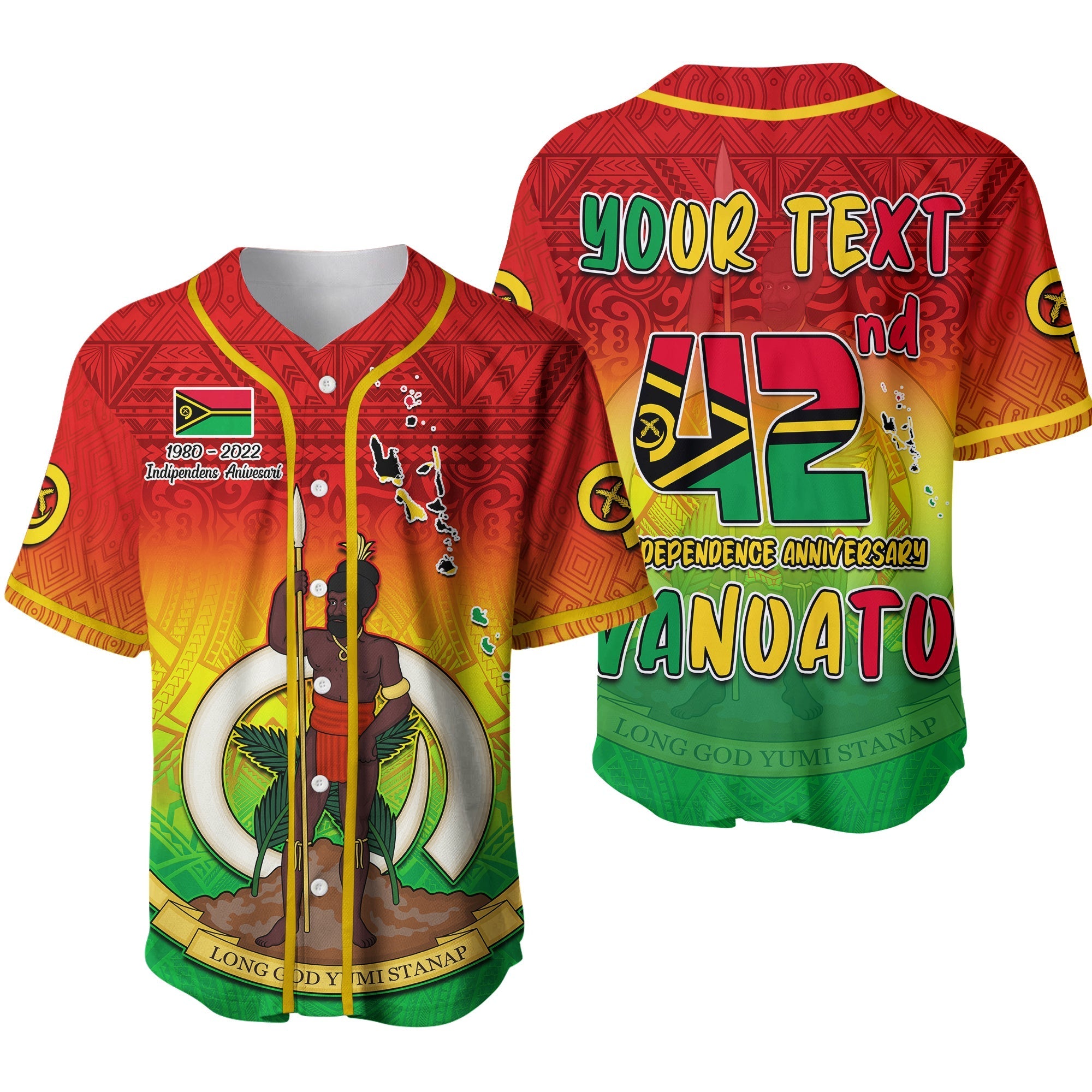 (Custom Personalised) Vanuatu Independence Day Baseball Jersey 42nd Anniversary Yumi Yumi Yumi Ver.02 LT13 - Wonder Print Shop