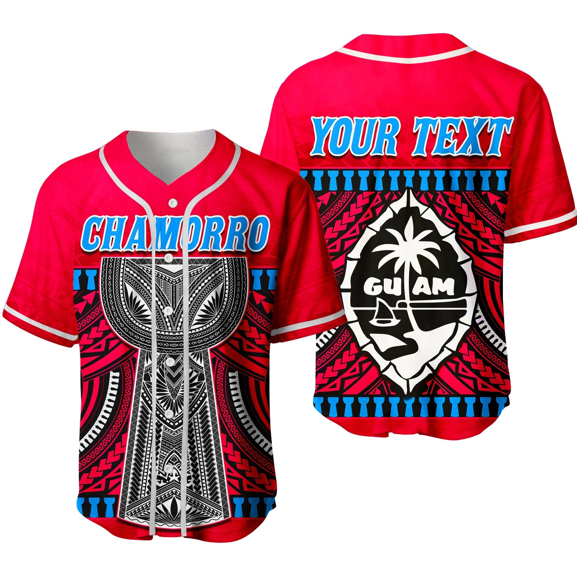 (Custom Personalised) Guam Chamorro Baseball Jersey Latte Stone Red Polynesian Haligi Ver.02 LT13 - Wonder Print Shop