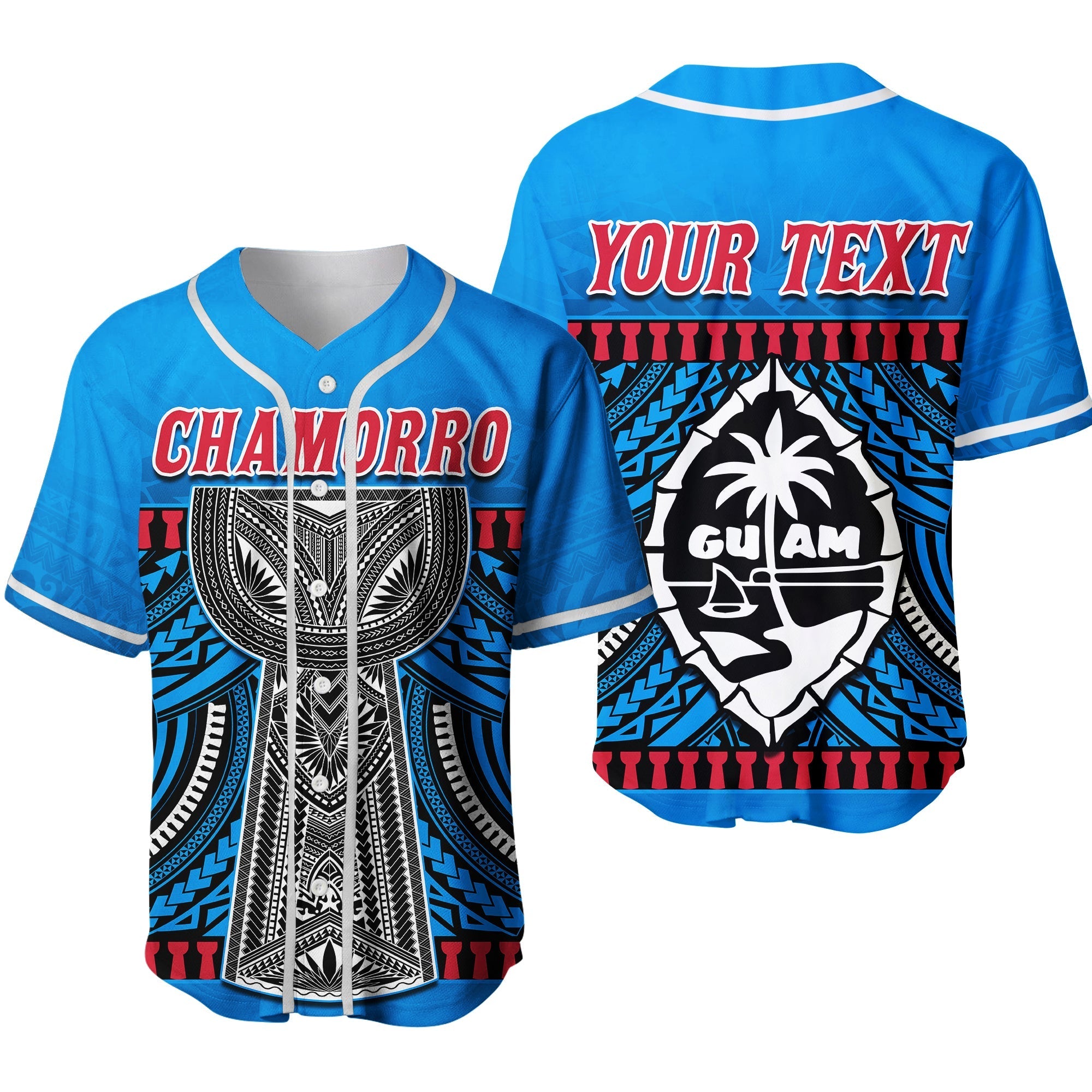 (Custom Personalised) Guam Chamorro Baseball Jersey Latte Stone Blue Polynesian Haligi Ver.02 LT13 - Wonder Print Shop