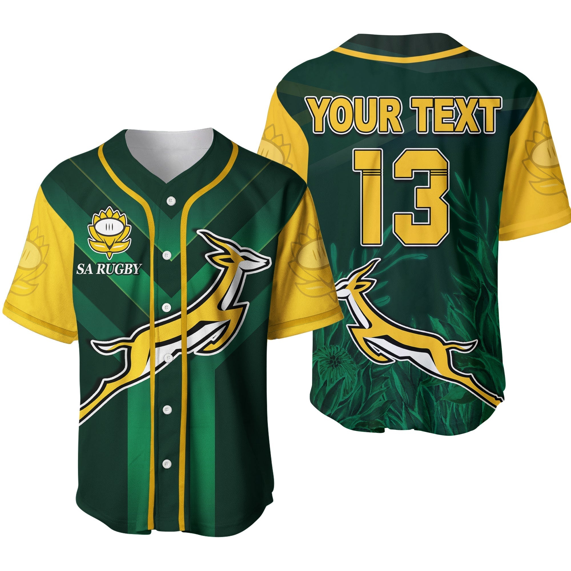 (Custom Text and Number) South Africa Rugby Baseball Jersey Springboks King Protea Go Bokke Ver.02 LT13 - Wonder Print Shop