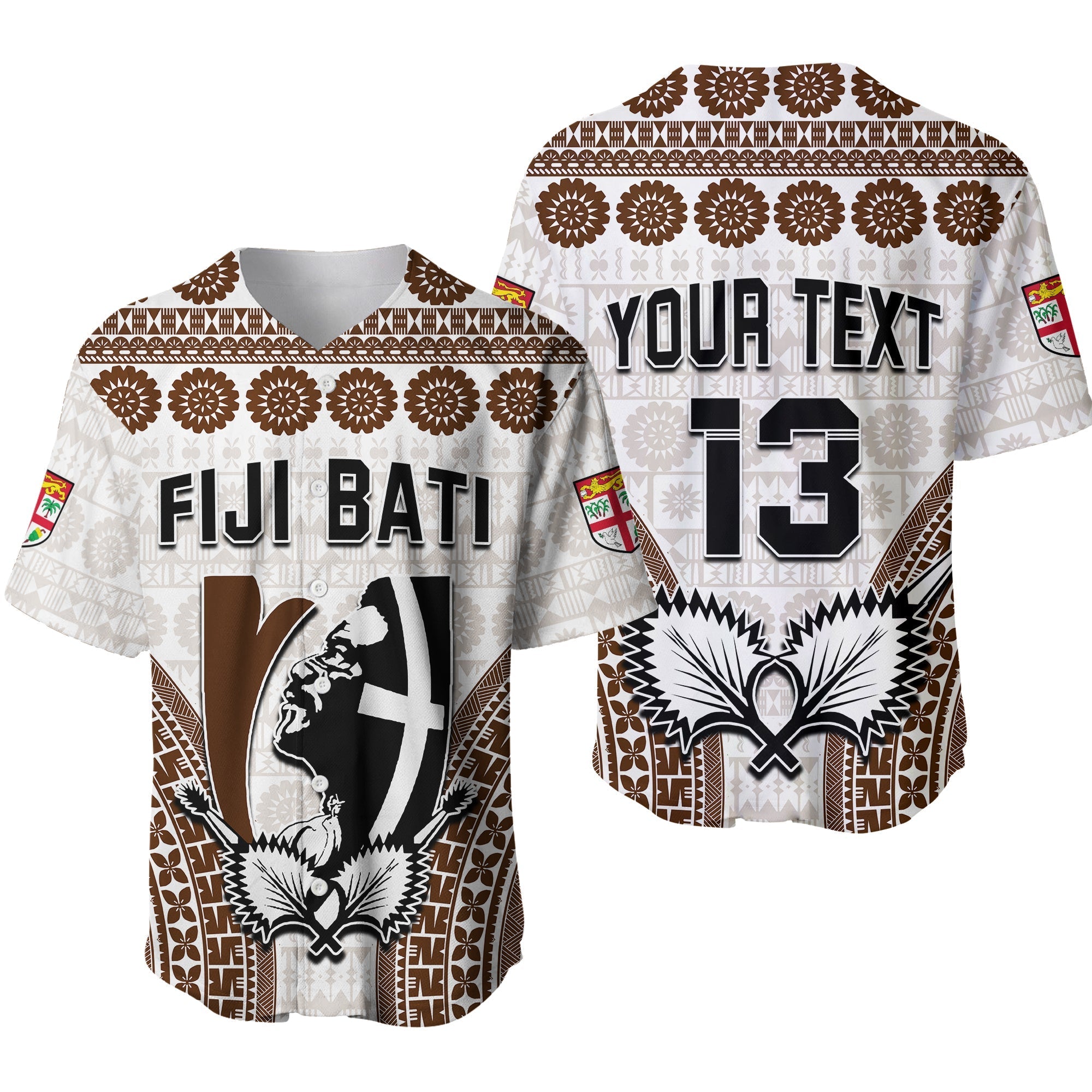 Custom Text and Number Fiji Rugby Bati Baseball Jersey Proud Tapa Pattern LT13 - Wonder Print Shop