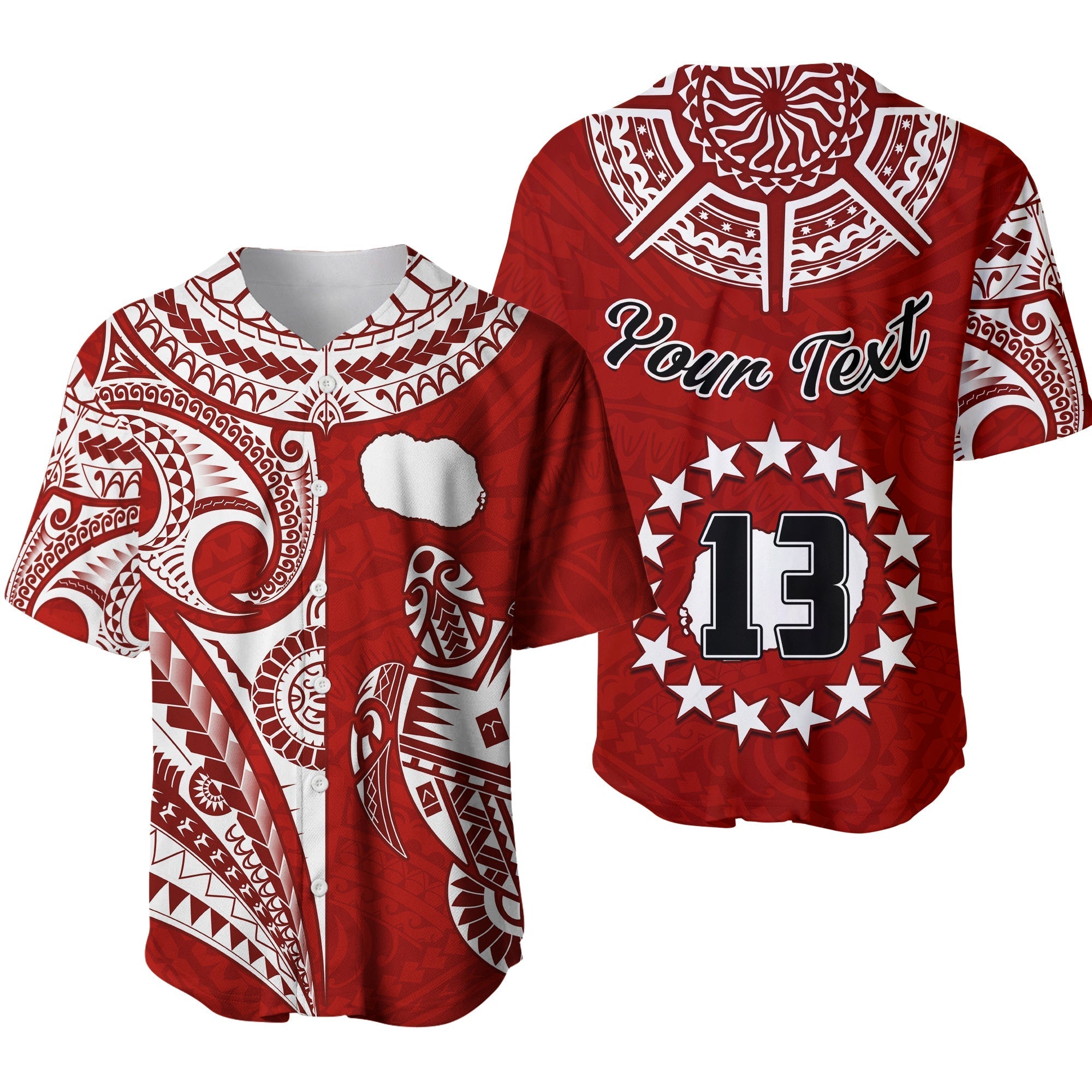 (Custom Text and Number) Rarotonga Cook Islands Baseball Jersey Turtle and Map Style Red LT13 - Wonder Print Shop