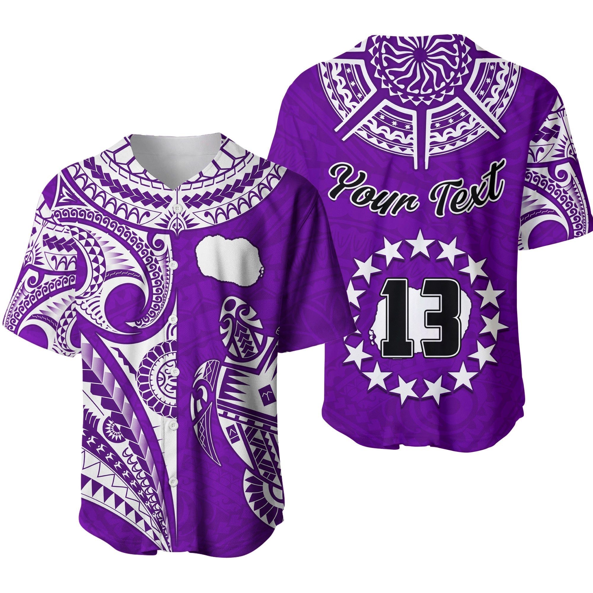 (Custom Text and Number) Rarotonga Cook Islands Baseball Jersey Turtle and Map Style Purple LT13 - Wonder Print Shop