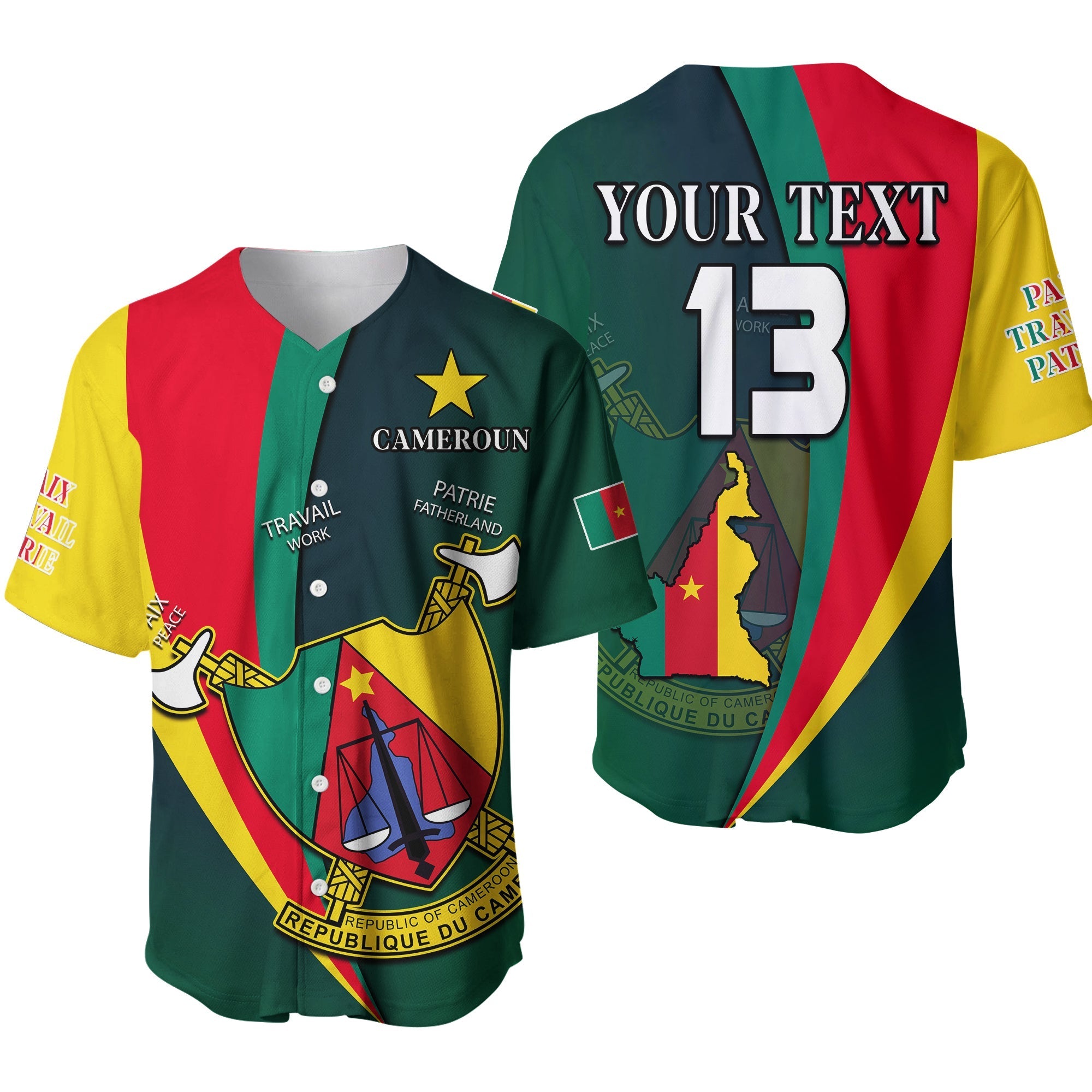 (Custom Text and Number) Cameroon Baseball Jersey Map Cameroun Style Flag Ver.01 LT13 - Wonder Print Shop