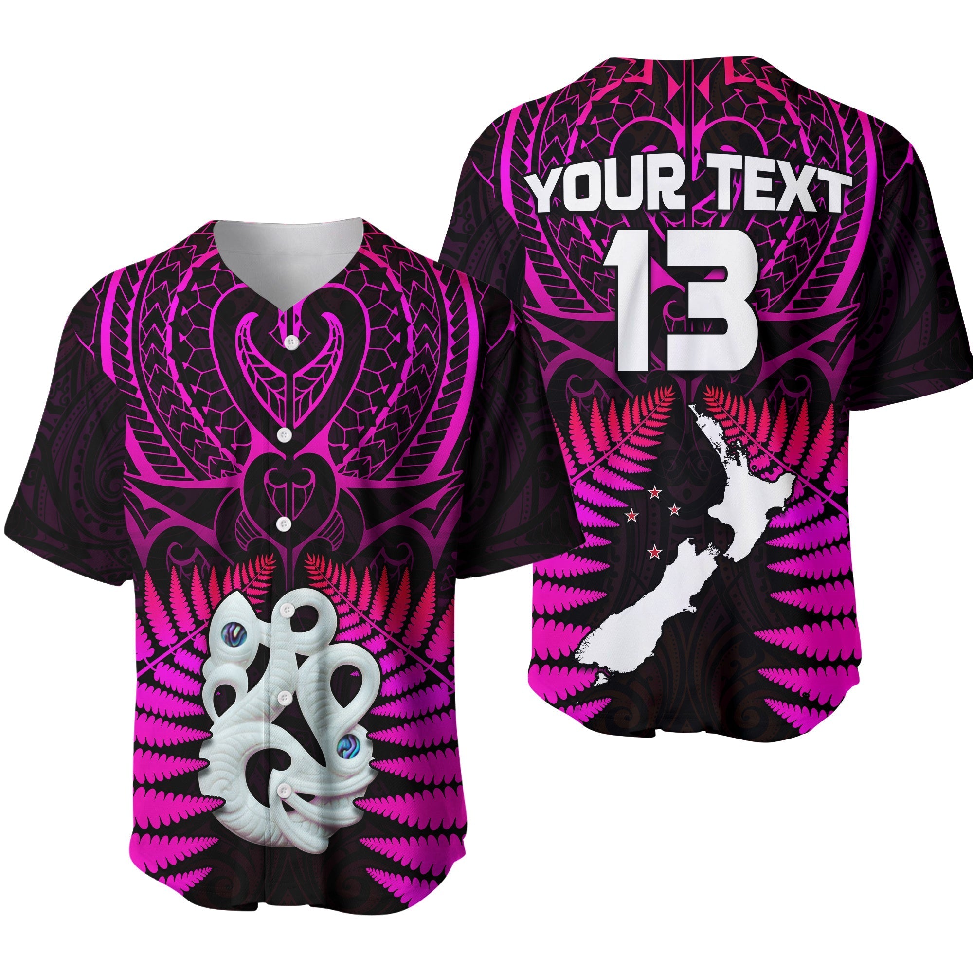 (Custom Text and Number) Aotearoa Fern Baseball Jersey New Zealand Hei Tiki Purple Style LT13 - Wonder Print Shop