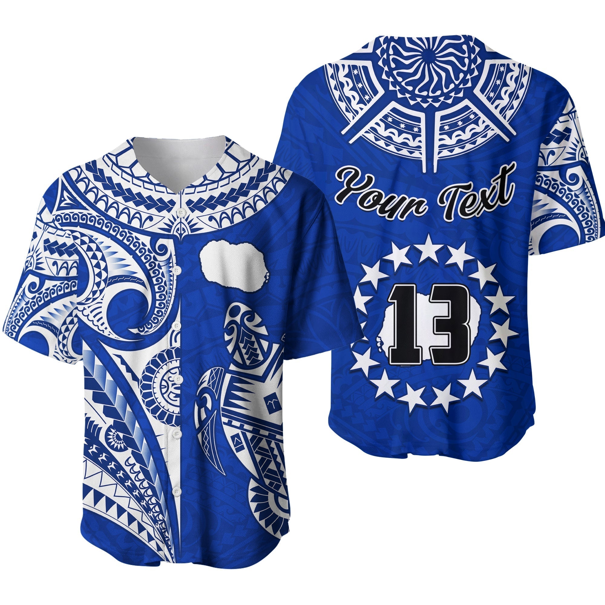 (Custom Text and Number) Rarotonga Cook Islands Baseball Jersey Turtle and Map Style Blue LT13 - Wonder Print Shop