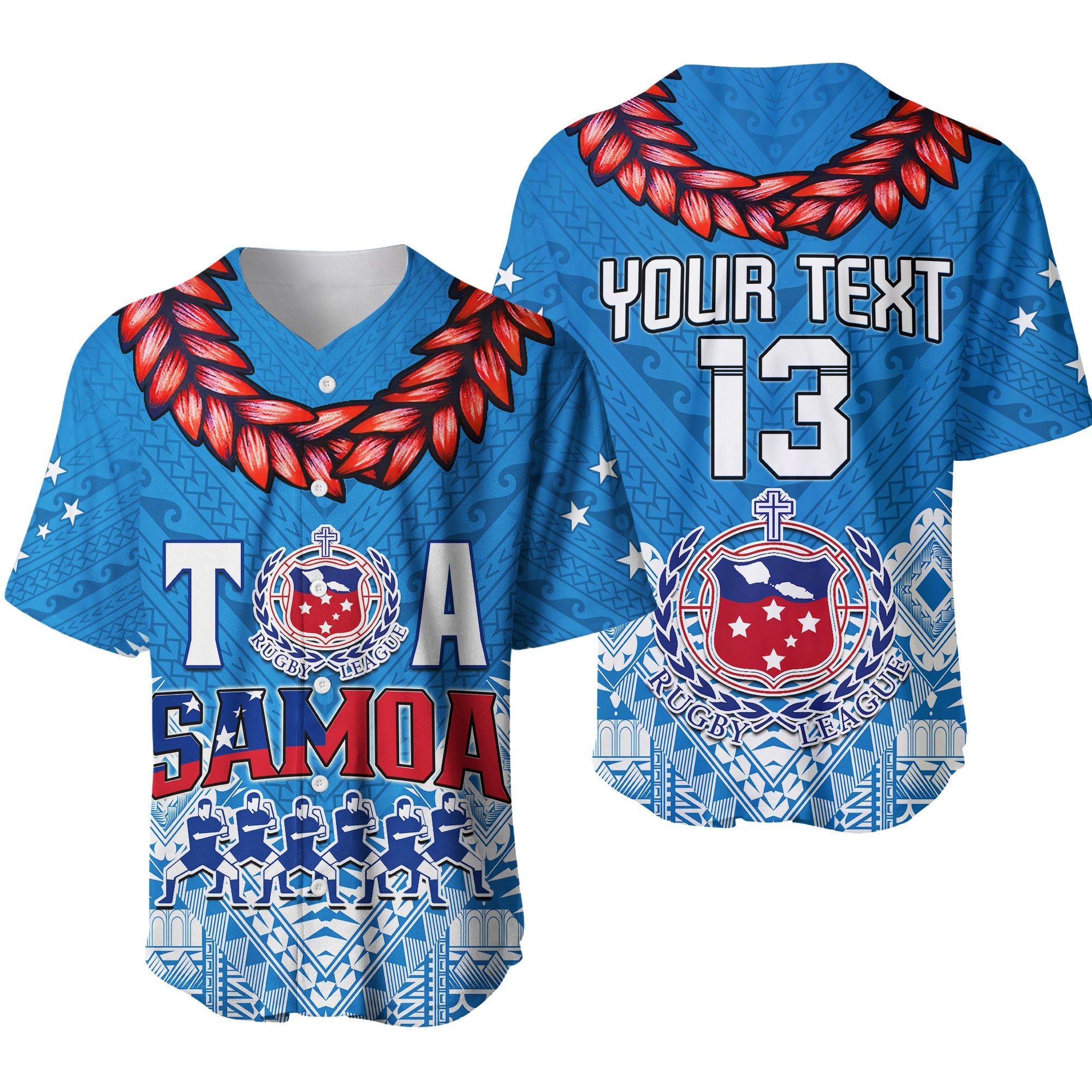 (Custom Text and Number) Toa Samoa Rugby Baseball Jersey Manu Siva Tau Style Ulafala LT13 - Wonder Print Shop