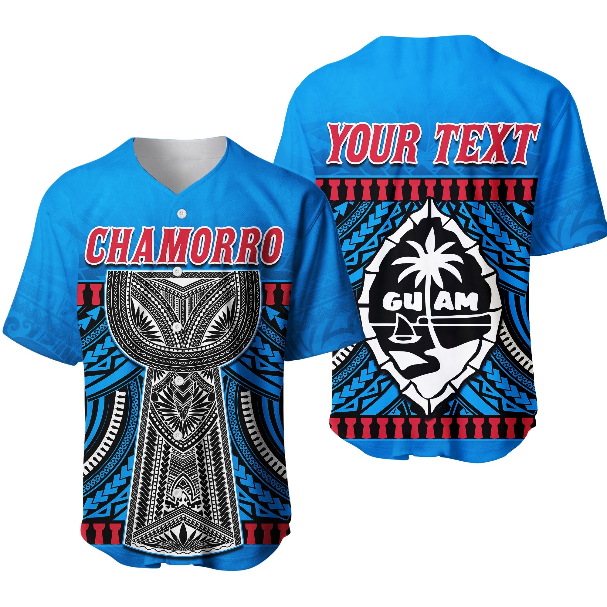 (Custom Personalised) Guam Chamorro Baseball Jersey Latte Stone Blue Polynesian Haligi Ver.01 LT13 - Wonder Print Shop