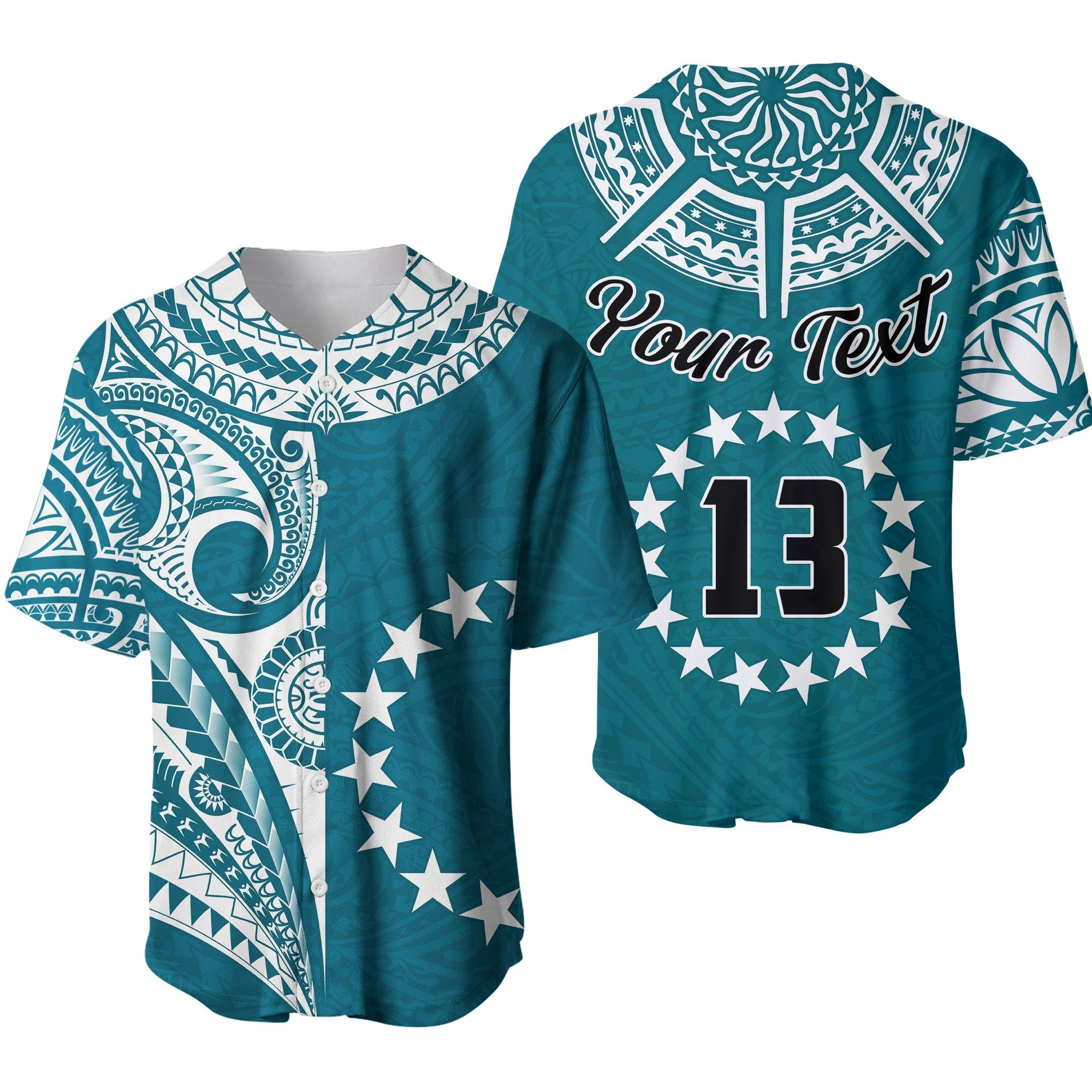 (Custom Text and Number) Cook Islands Tatau Baseball Jersey Symbolize Passion Stars Version Blue LT13 - Wonder Print Shop