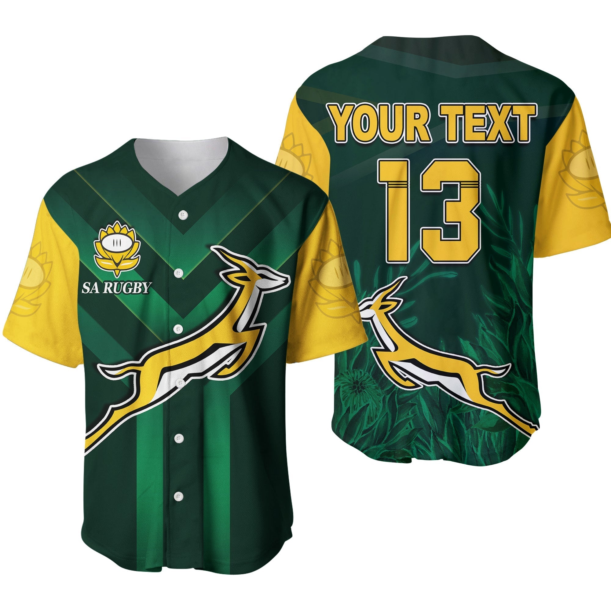 (Custom Text and Number) South Africa Rugby Baseball Jersey Springboks King Protea Go Bokke Ver.01 LT13 - Wonder Print Shop