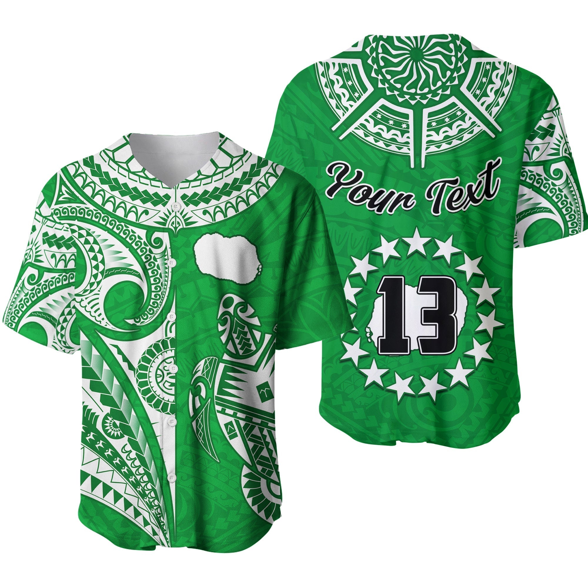 (Custom Text and Number) Rarotonga Cook Islands Baseball Jersey Turtle and Map Style Green LT13 - Wonder Print Shop