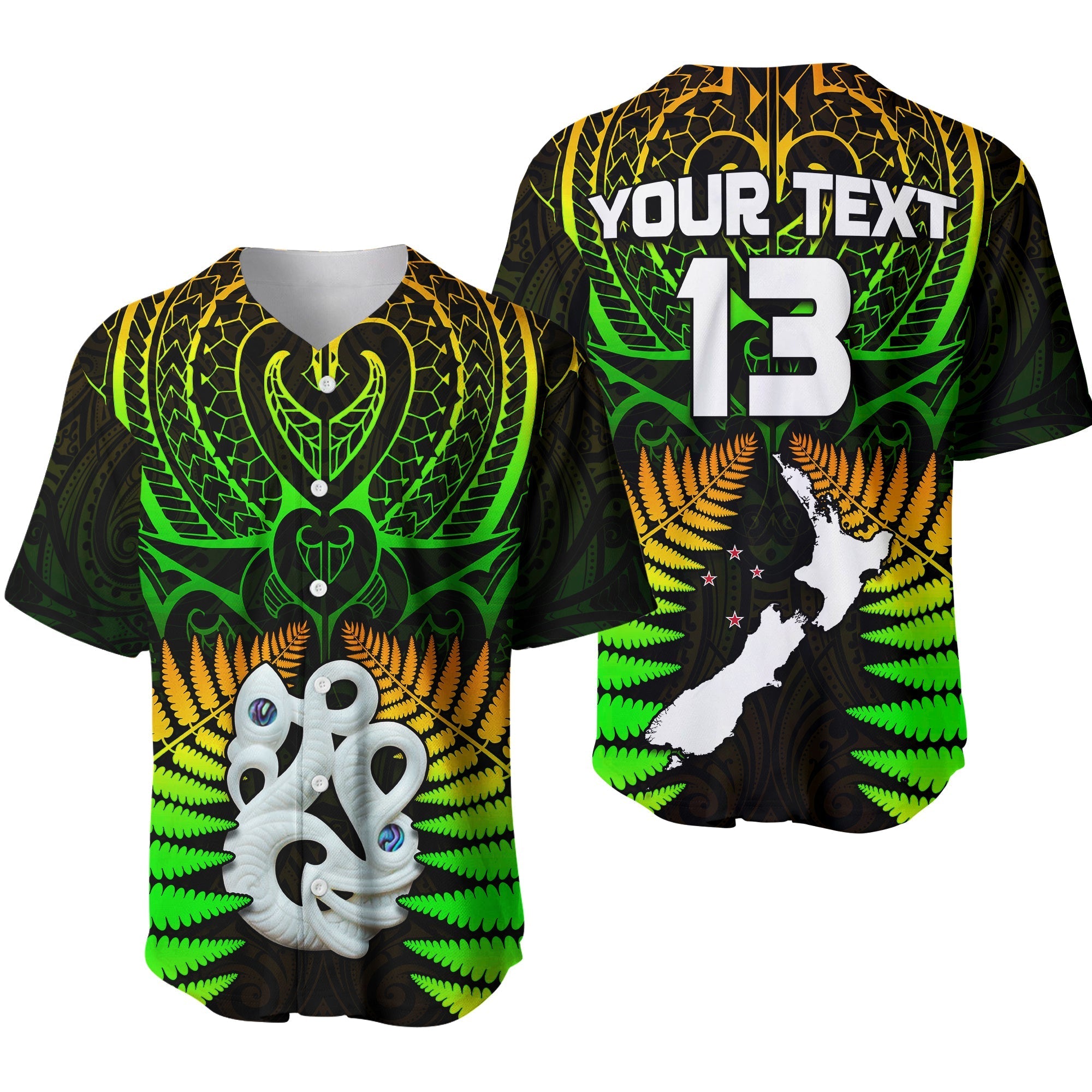 (Custom Text and Number) Aotearoa Fern Baseball Jersey New Zealand Hei Tiki Special Style LT13 - Wonder Print Shop