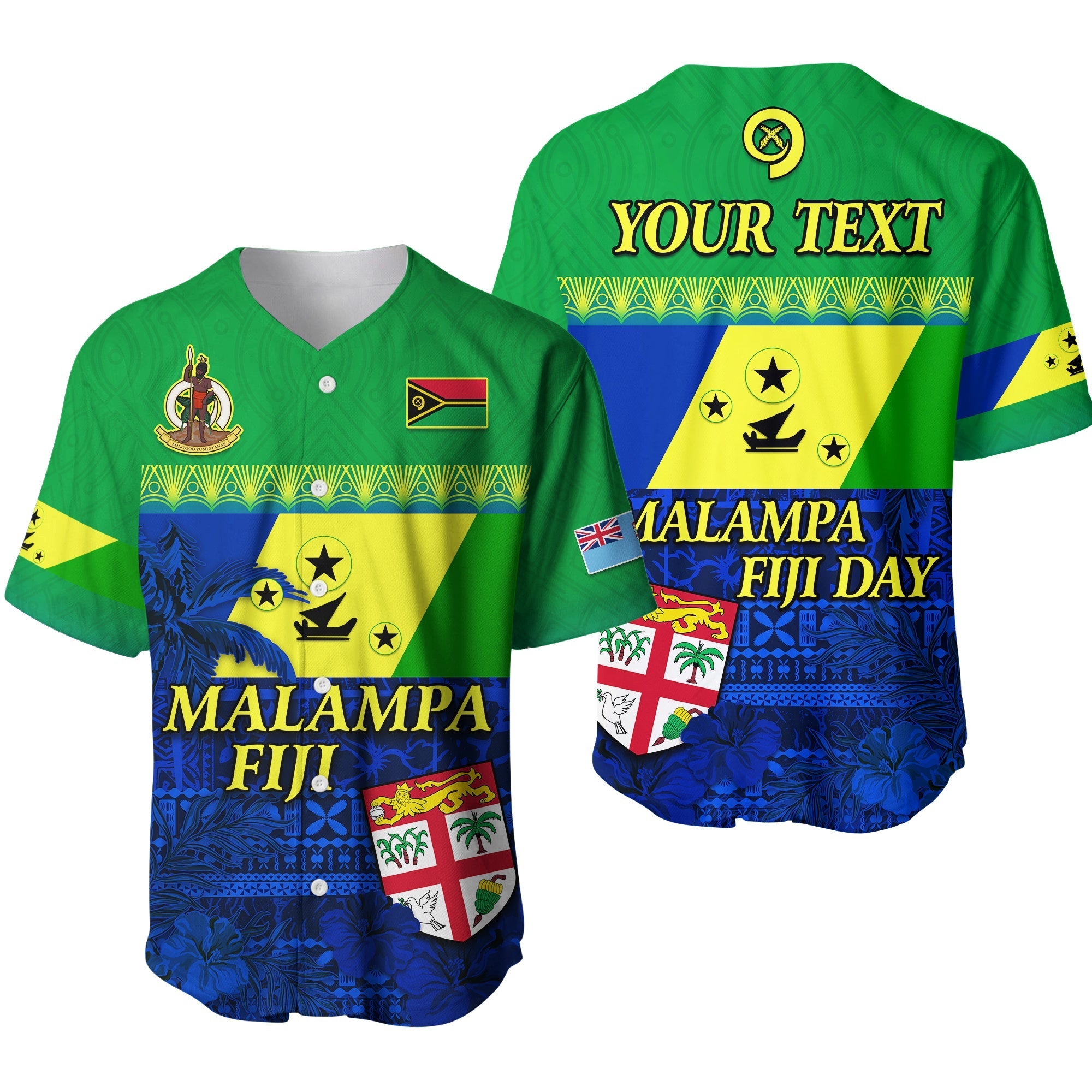 Custom Personalised Malampa Fiji Day Baseball Jersey Vanuatu Polynesia mix Flowers LT13 - Wonder Print Shop