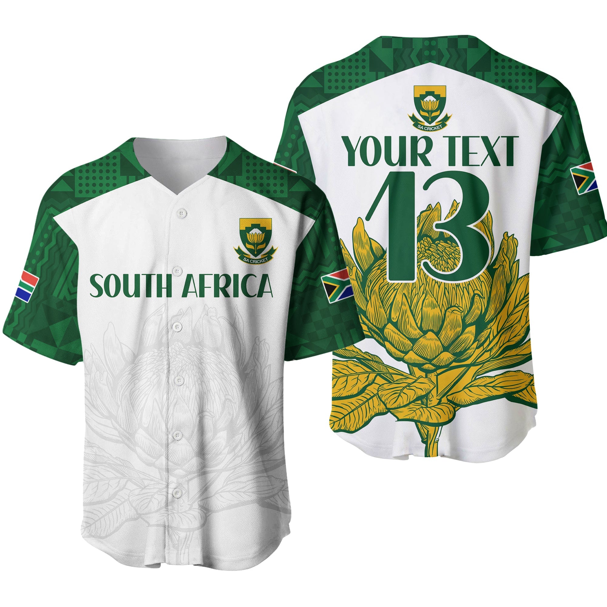 (Custom Text and Number) South Africa Cricket Baseball Jersey Go Proteas Boxing Day Test LT13 - Wonder Print Shop