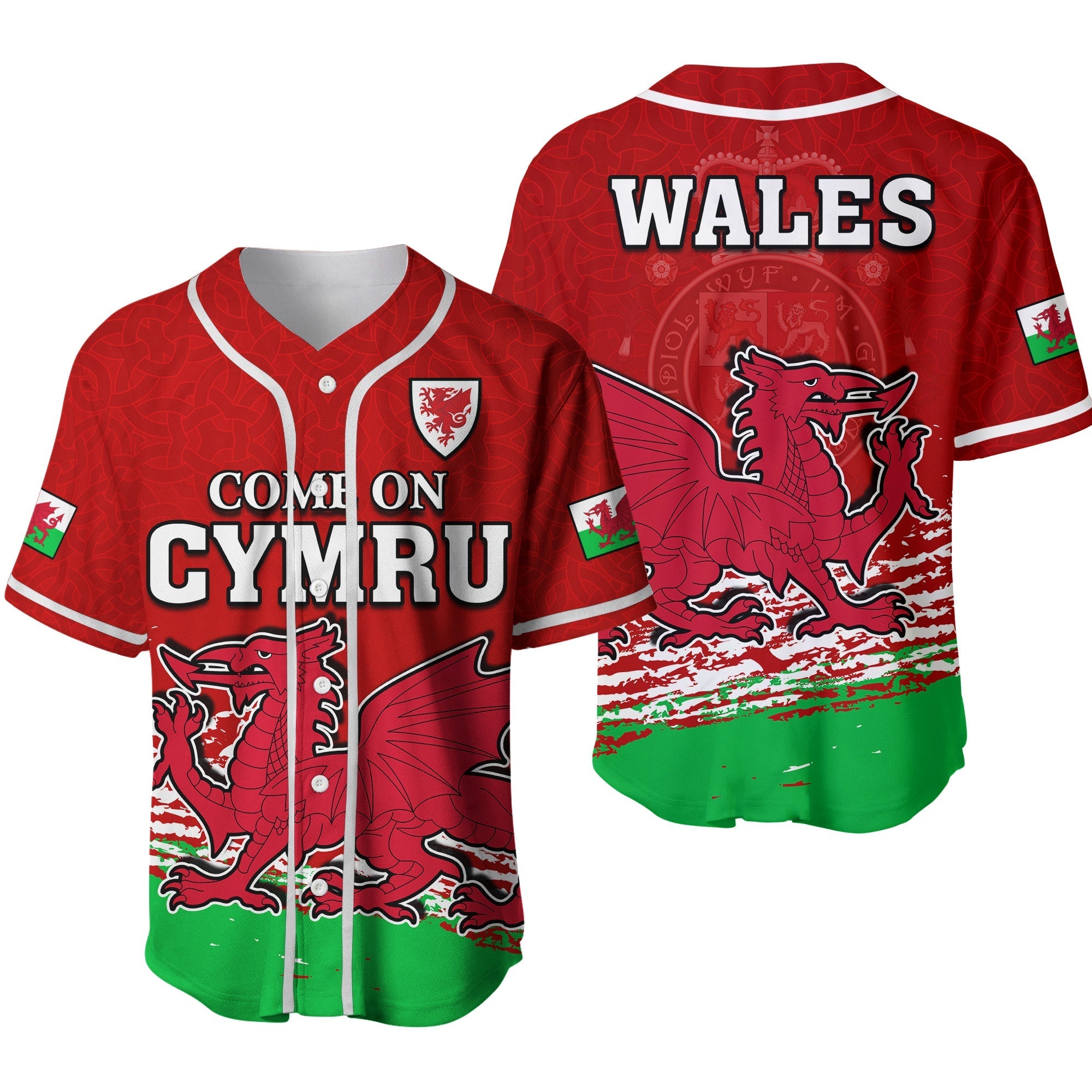 Wales Football 2022 Baseball Jersey Come On CYMRU The Red Wall Ver.02 LT13 - Wonder Print Shop