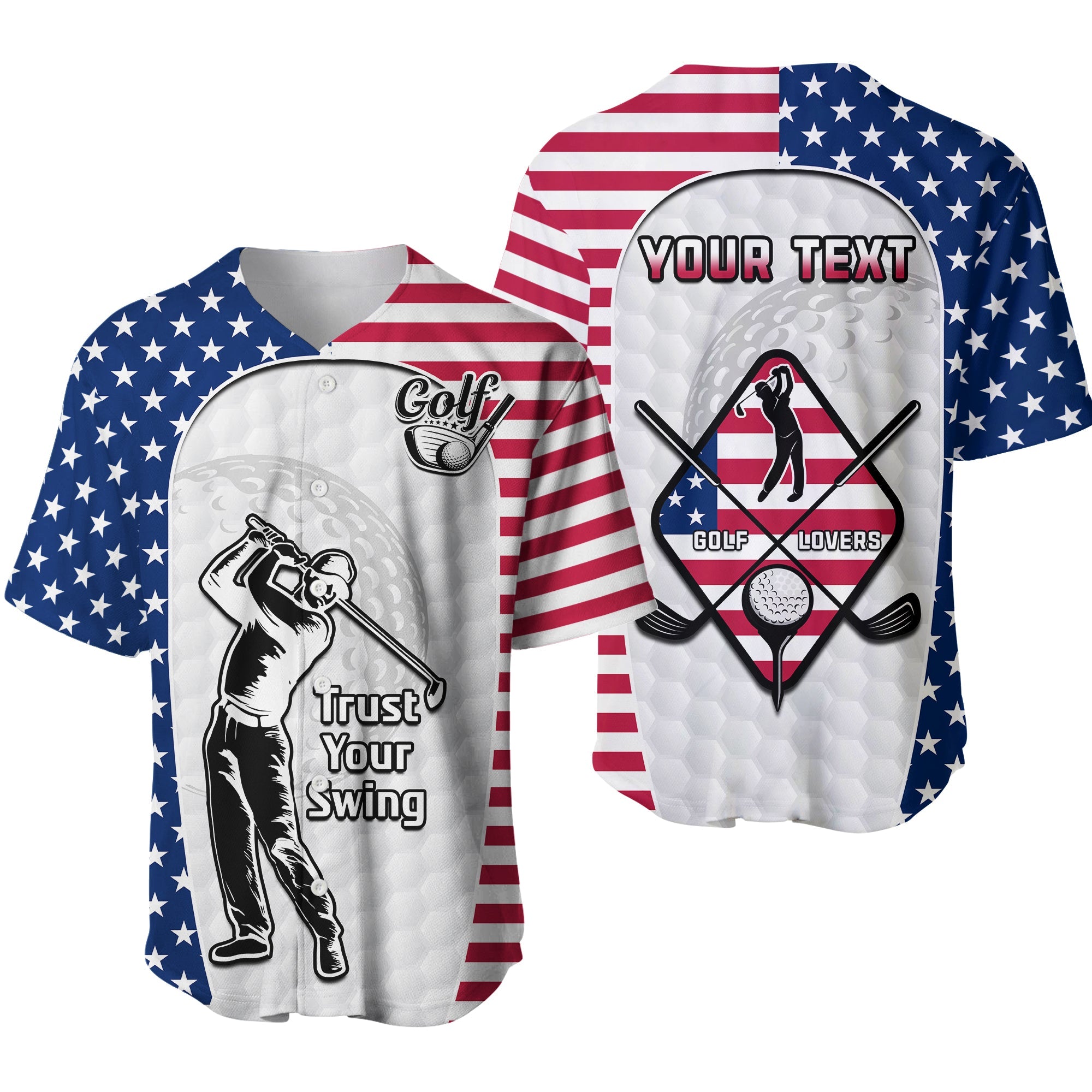 (Custom Personalised) American Flag Golf Baseball Jersey Gofl Lovers Trust Your Swing Ver.01 - Wonder Print Shop