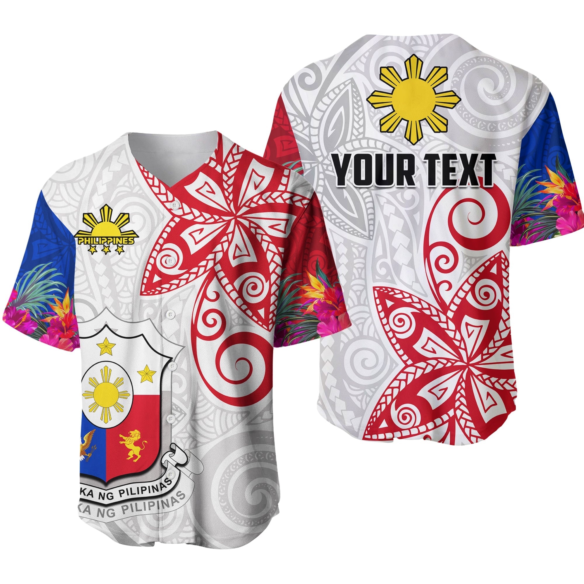 (Custom Personalised) Philippines Baseball Jersey Sun Filipino Polynesian mix Flowers Special Vibe LT13 - Wonder Print Shop