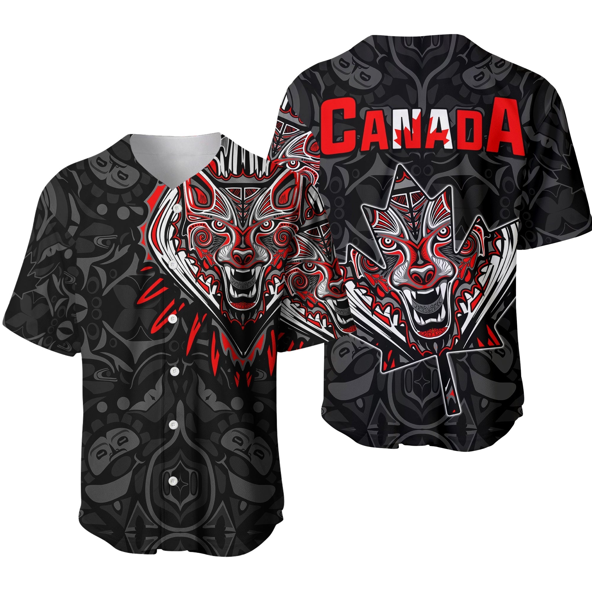 Canada Wolf Baseball Jersey Haida and Maple Leaf LT13 - Wonder Print Shop